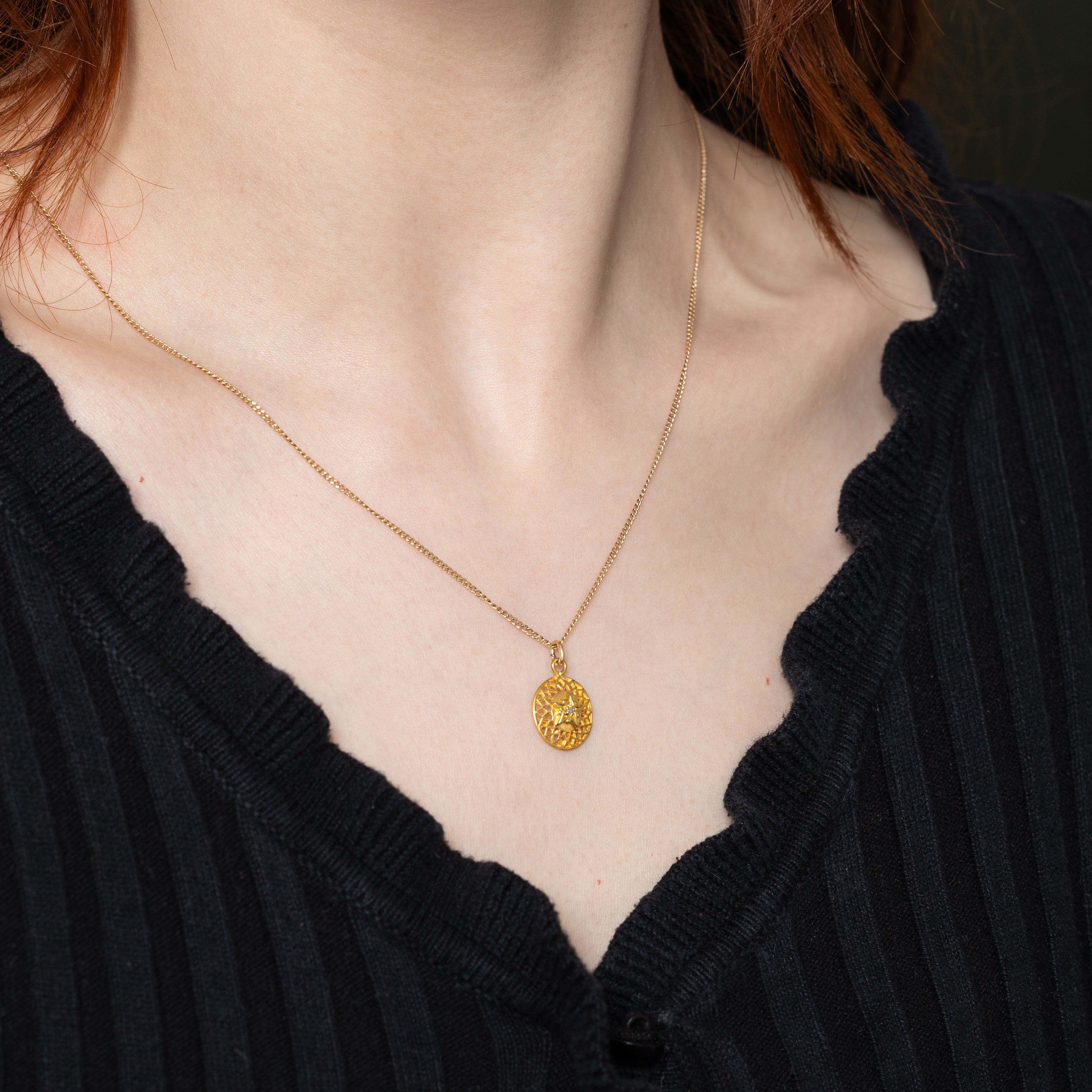14k Yellow Gold Diamond Star Lattice Charm