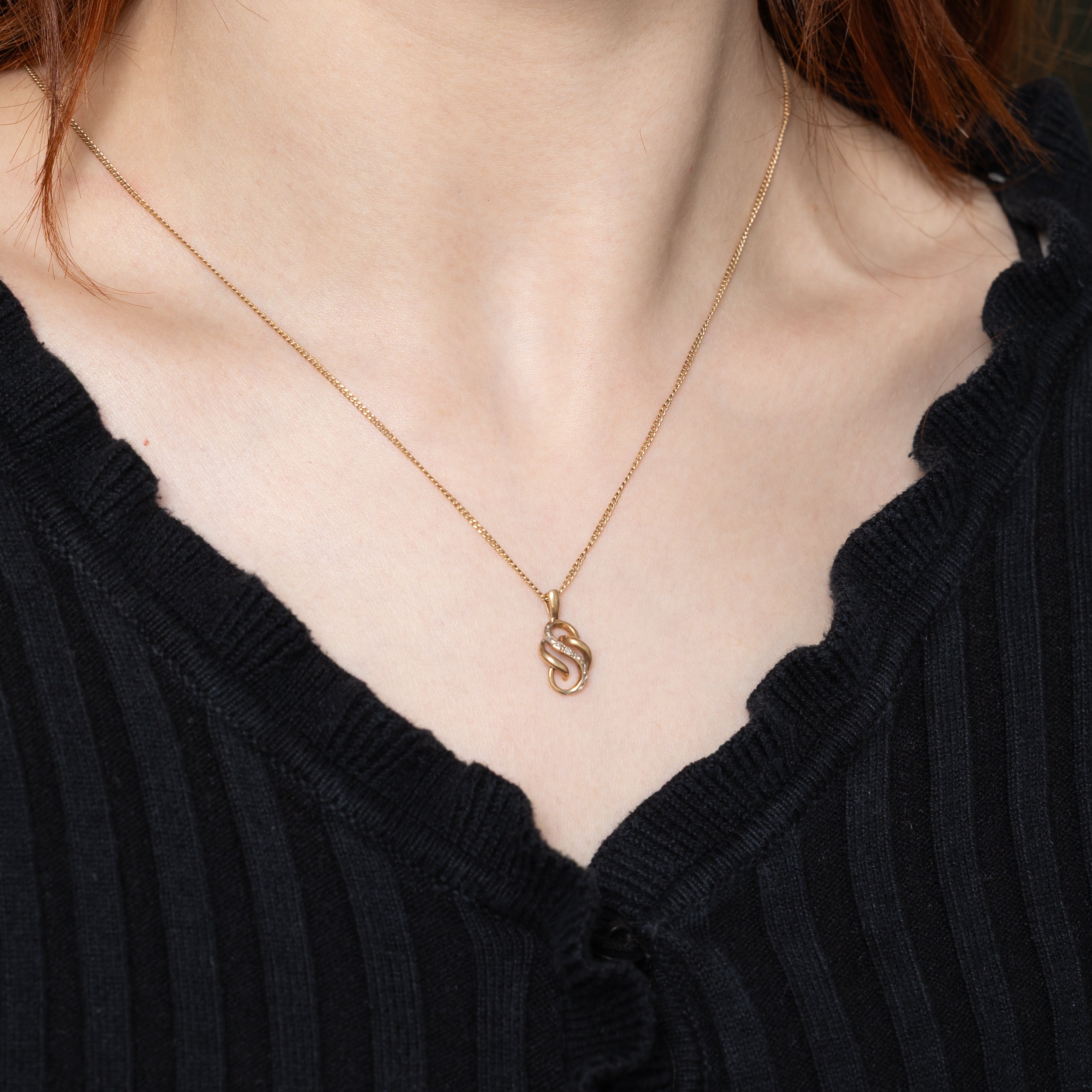 14k Yellow Gold Diamond Openwork "S" Initial Pendant