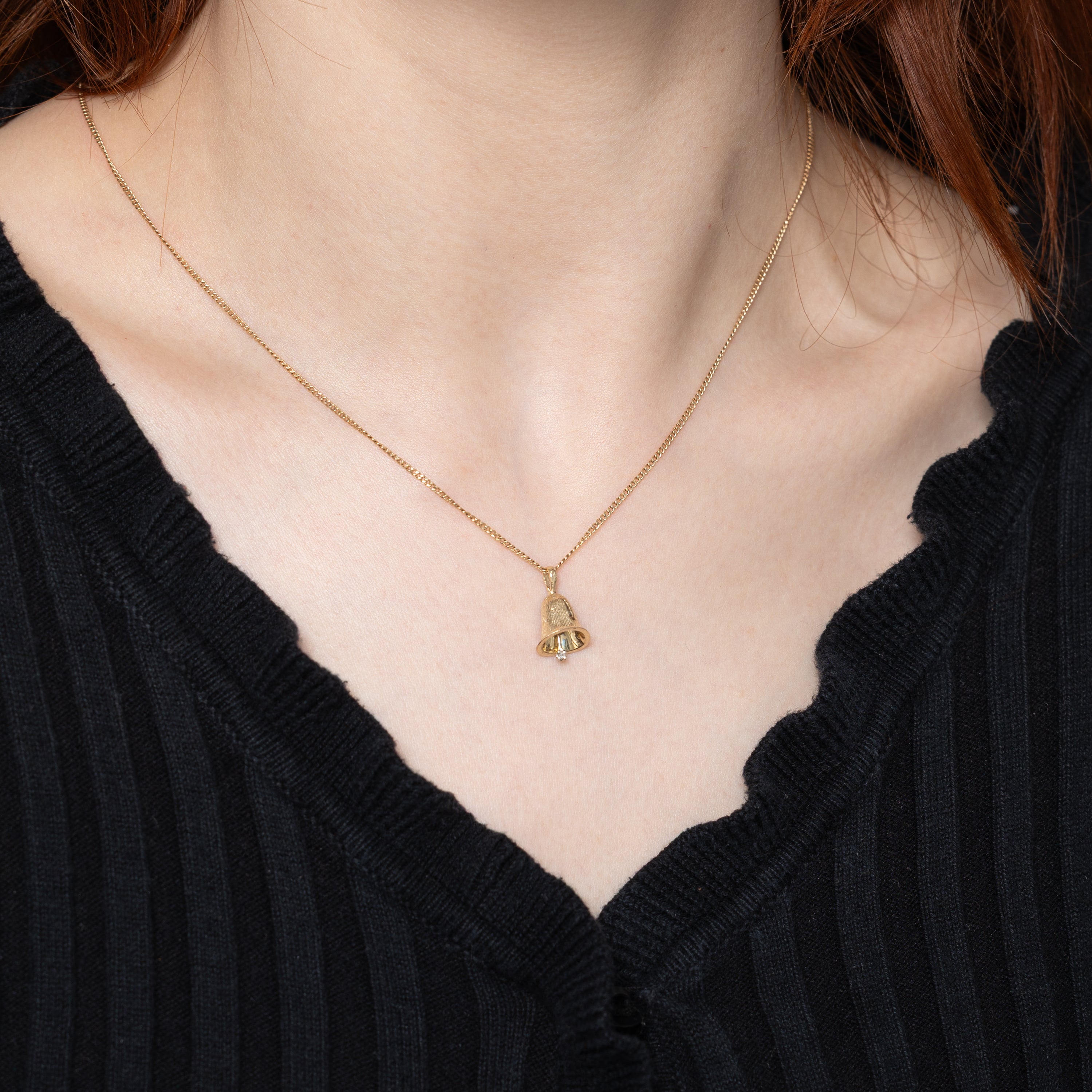 14k Diamond Textured Bell Pendant