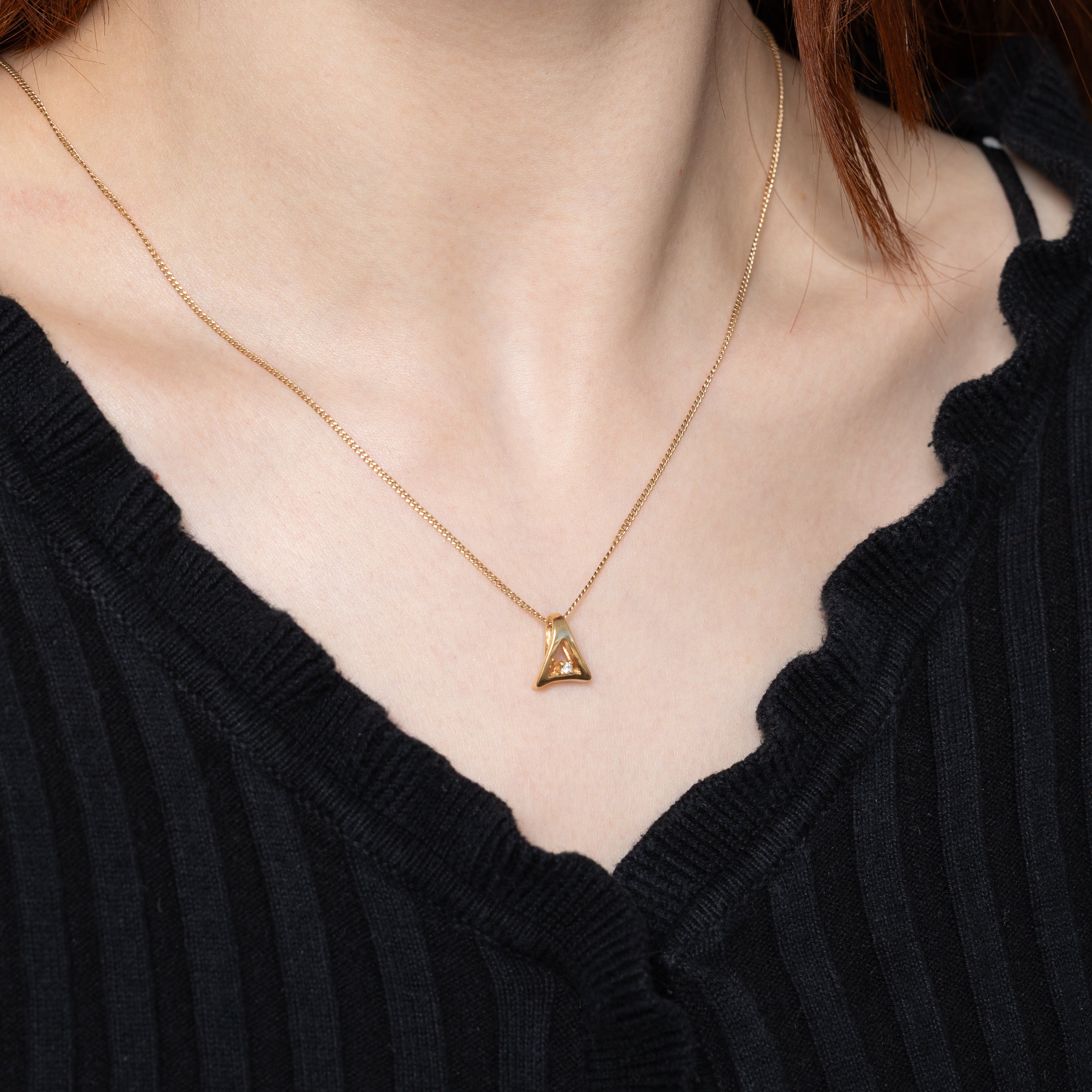 14k Yellow Gold Diamond Triangle Pendant