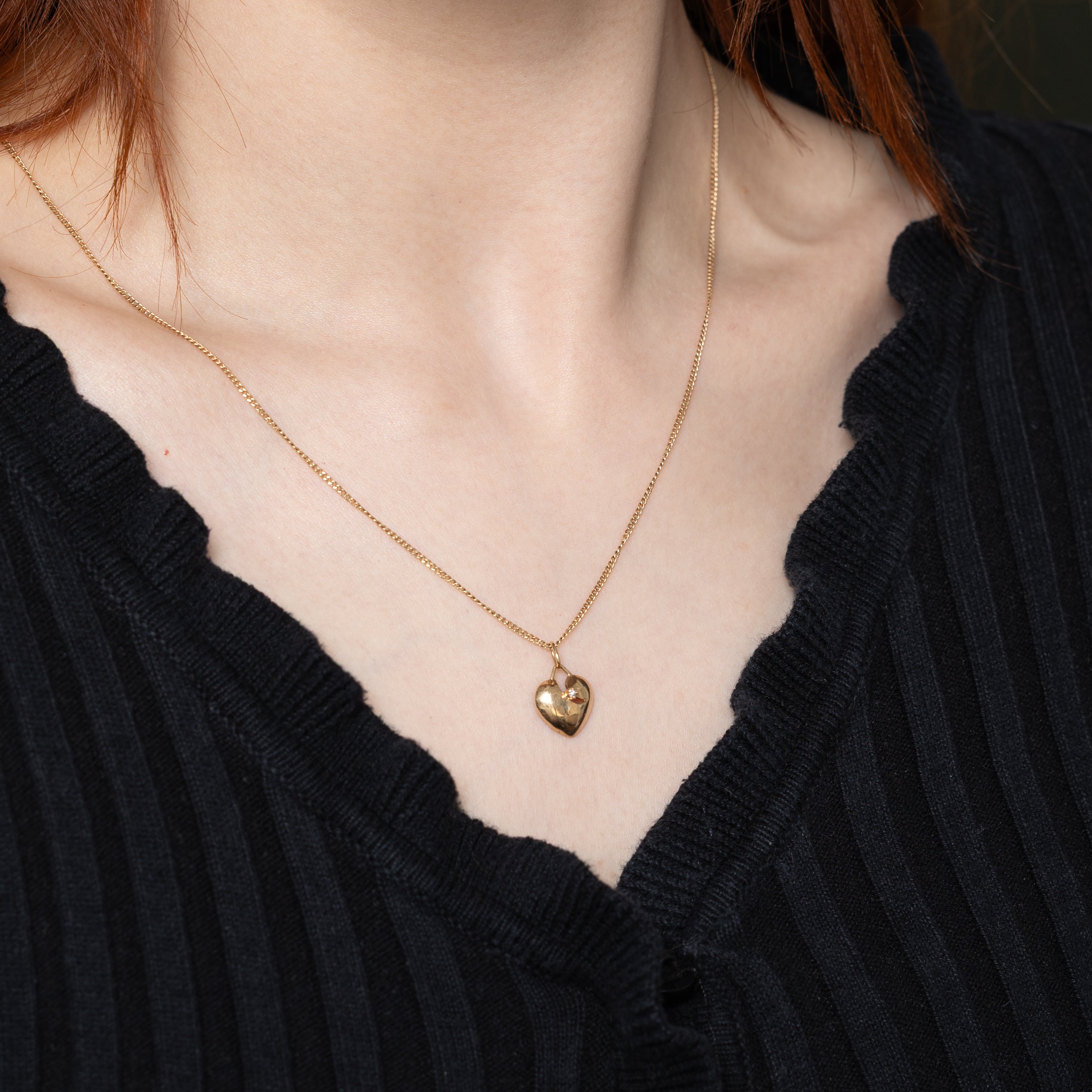 10k Yellow Gold Diamond Puffed Heart Charm