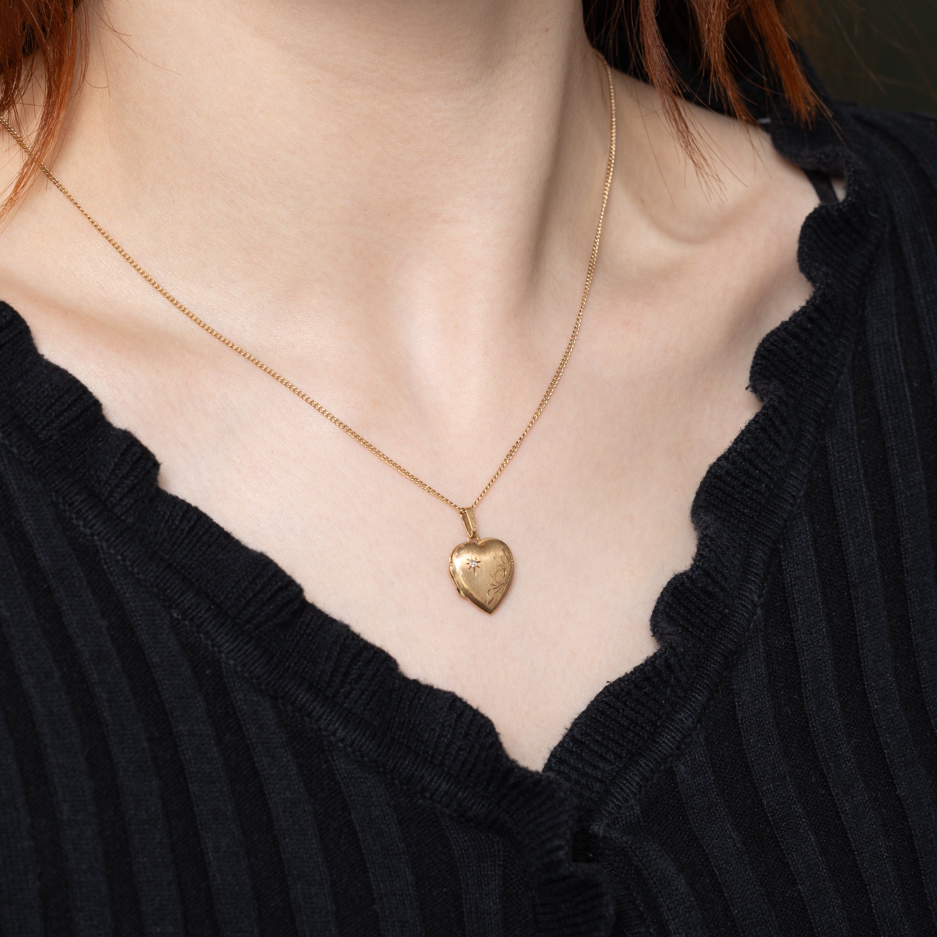 10k Yellow Gold Star Set Diamond Heart Locket
