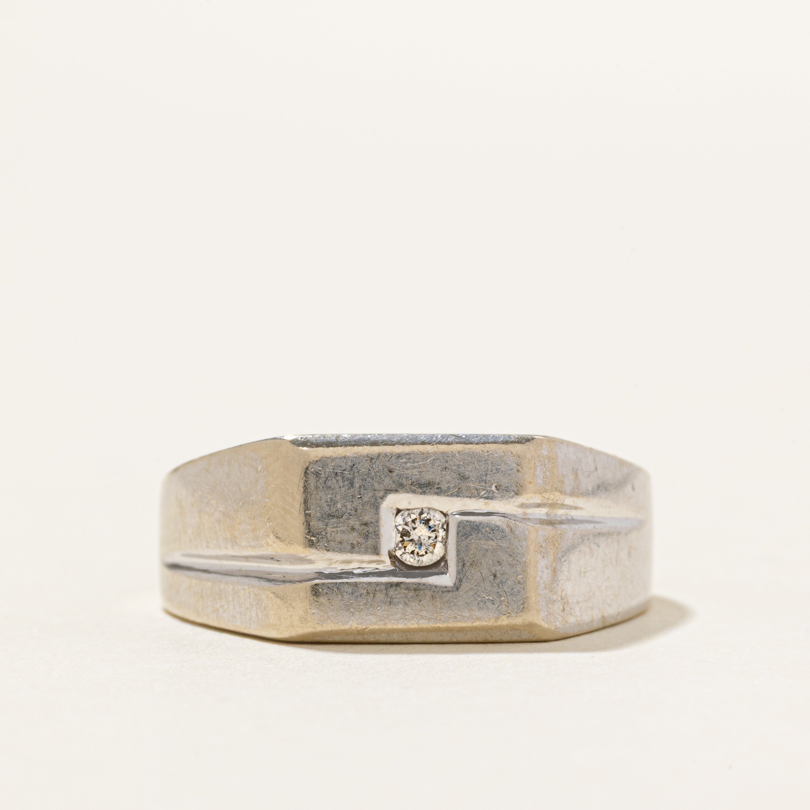 Diamond Grooved Geometric Signet Ring | SZ 9