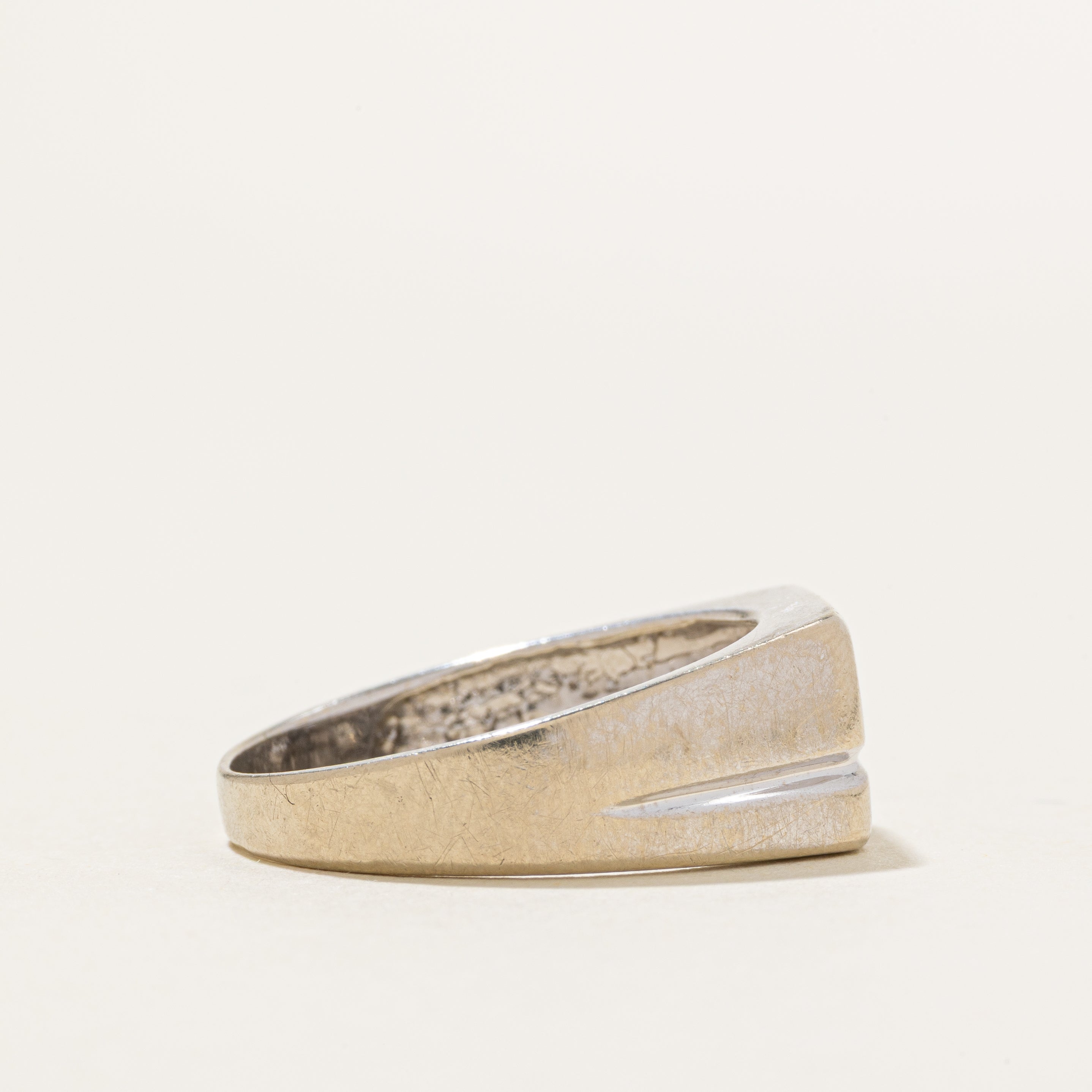 Diamond Grooved Geometric Signet Ring | SZ 9