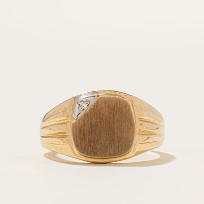 Single Diamond Grooved Signet Ring | SZ 10