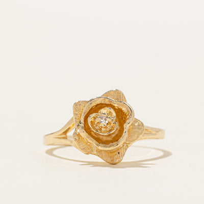14k Diamond Textured Flower Ring | SZ 6.75