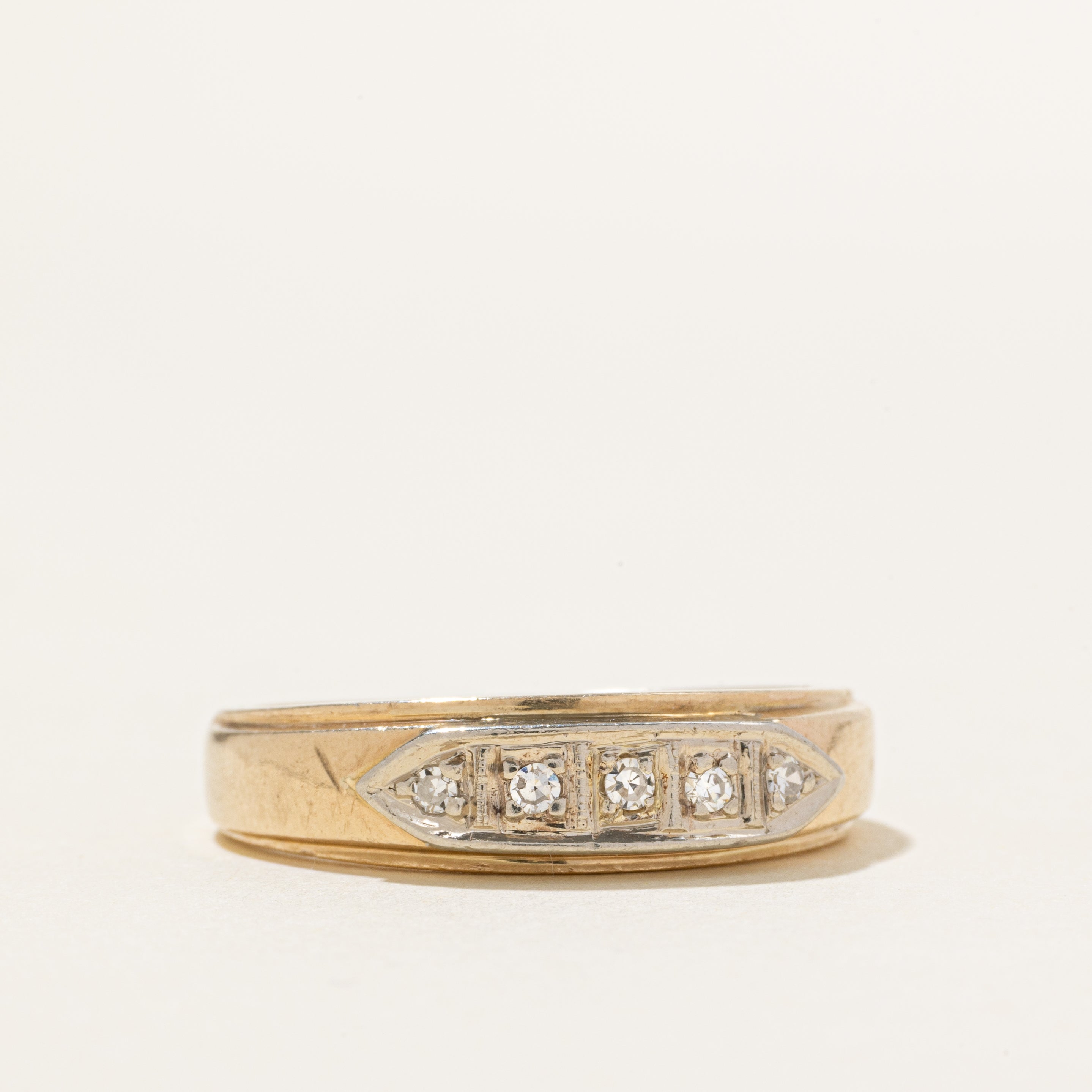 Two Tone Diamond Grooved Ring | SZ 10