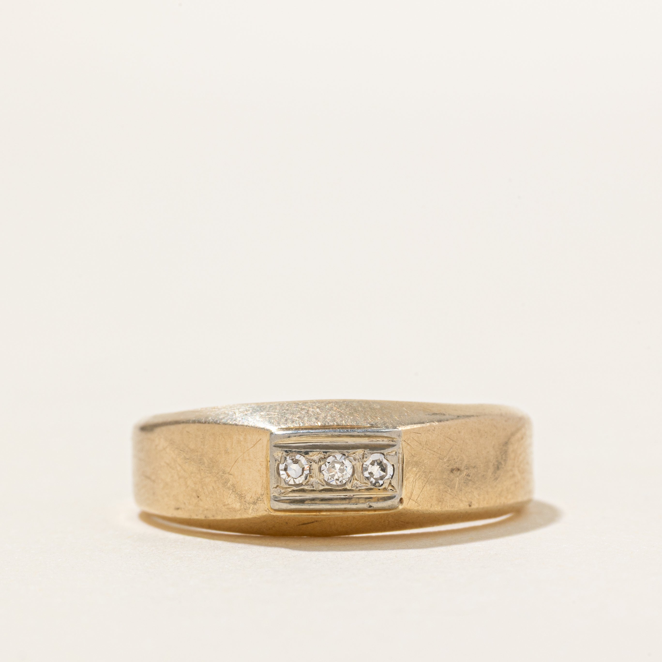 Three Stone Diamond Signet Ring | SZ 8