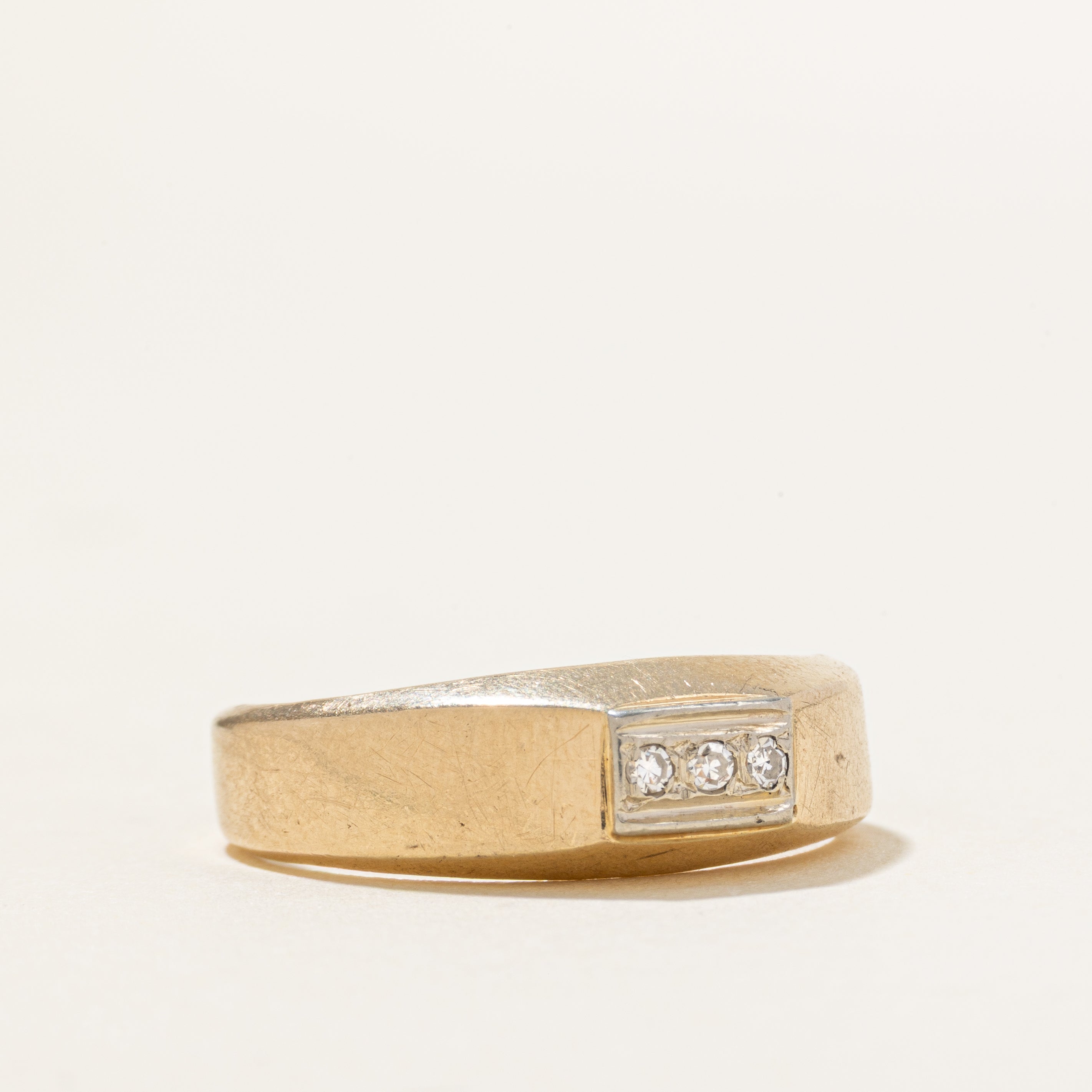 Three Stone Diamond Signet Ring | SZ 8
