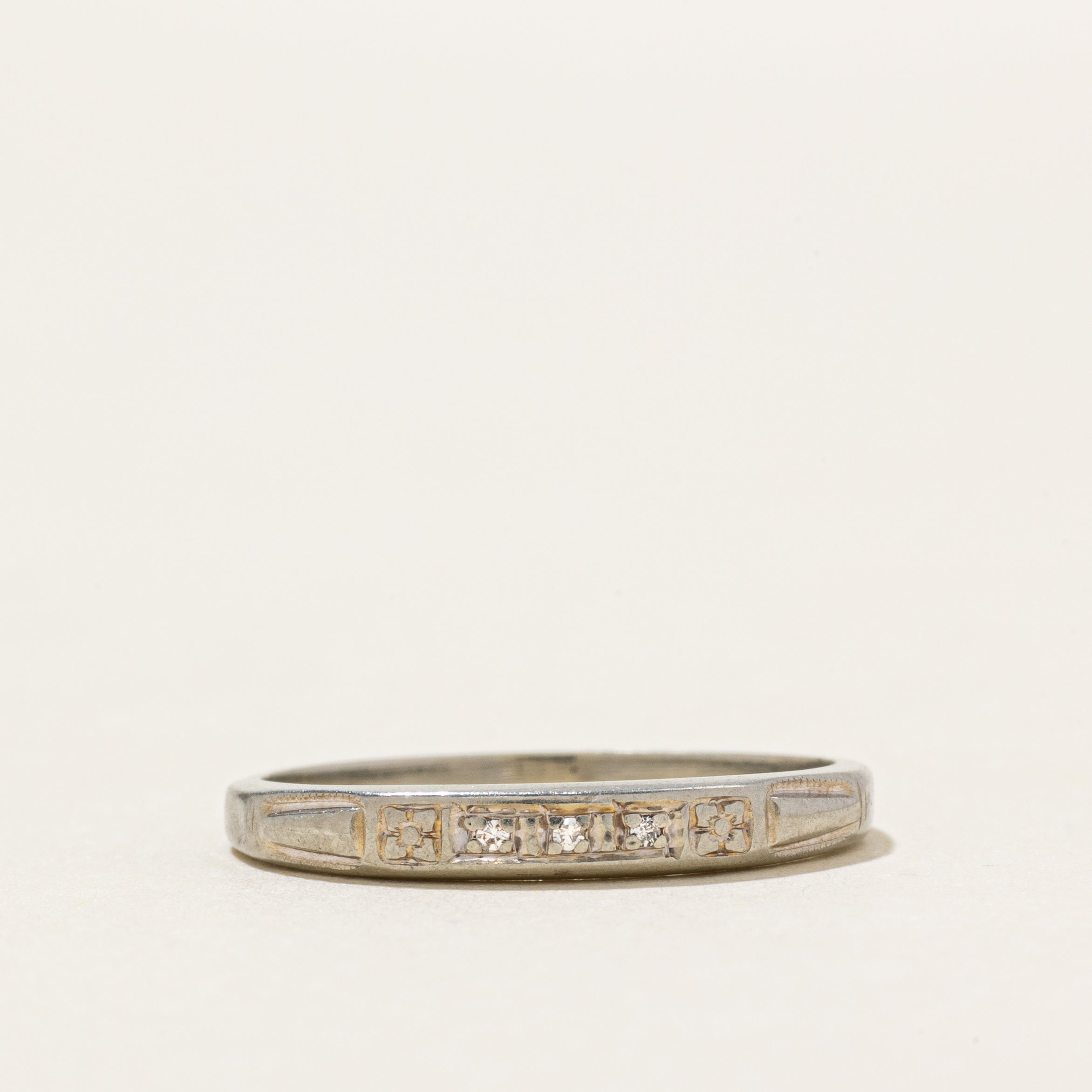 Three Stone Diamond Engraved Band | SZ 4.25