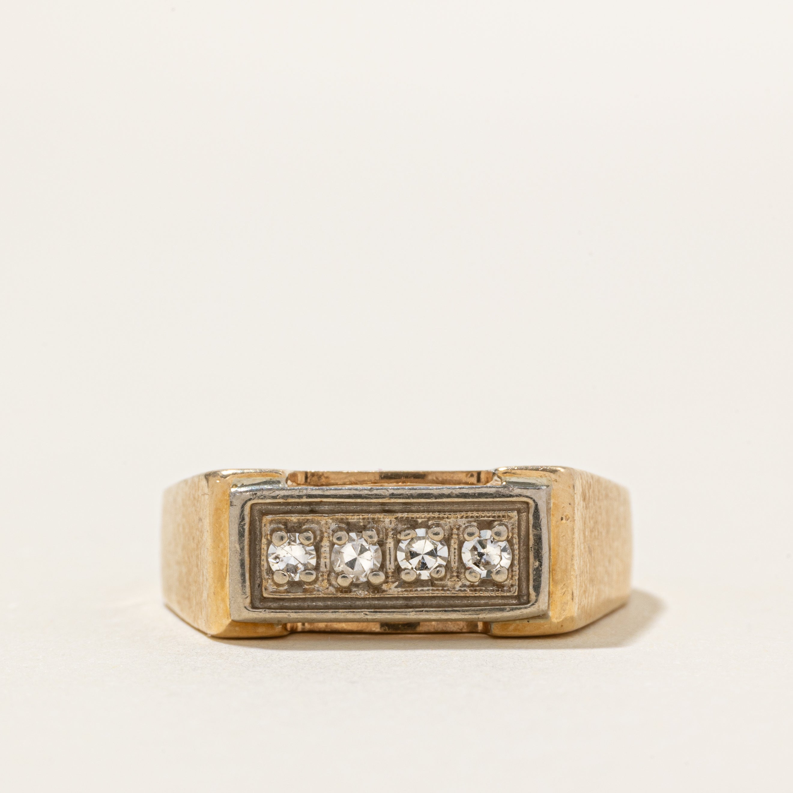 14k Four Stone Diamond Milgrain Signet Ring | SZ 8.5