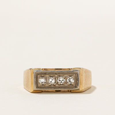 14k Four Stone Diamond Milgrain Signet Ring | SZ 8.5