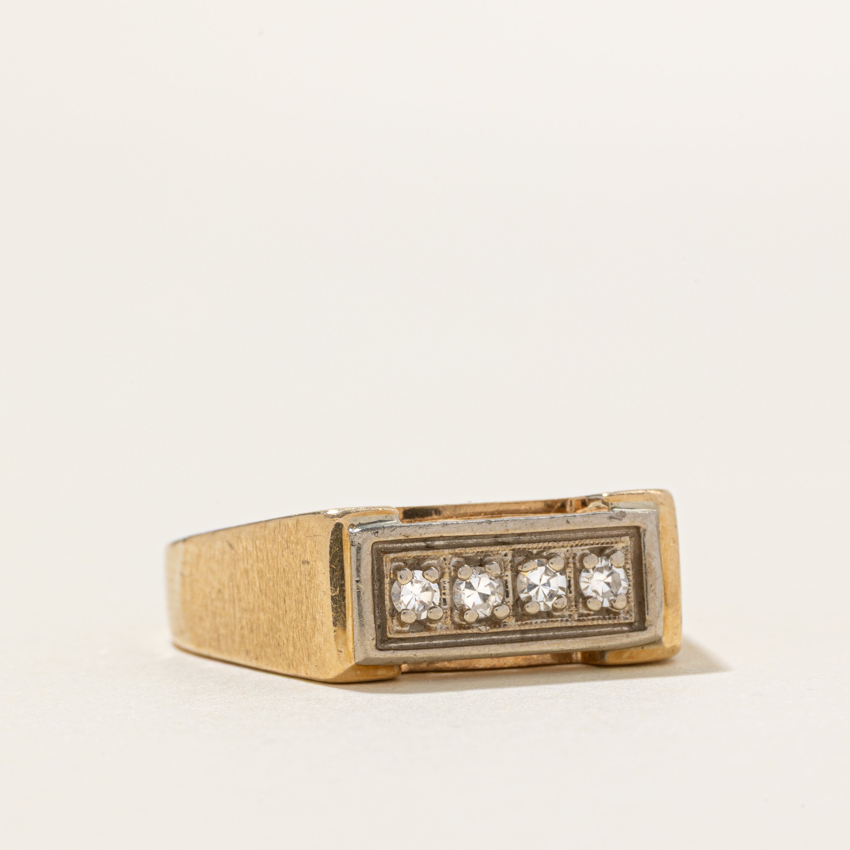 14k Four Stone Diamond Milgrain Signet Ring | SZ 8.5