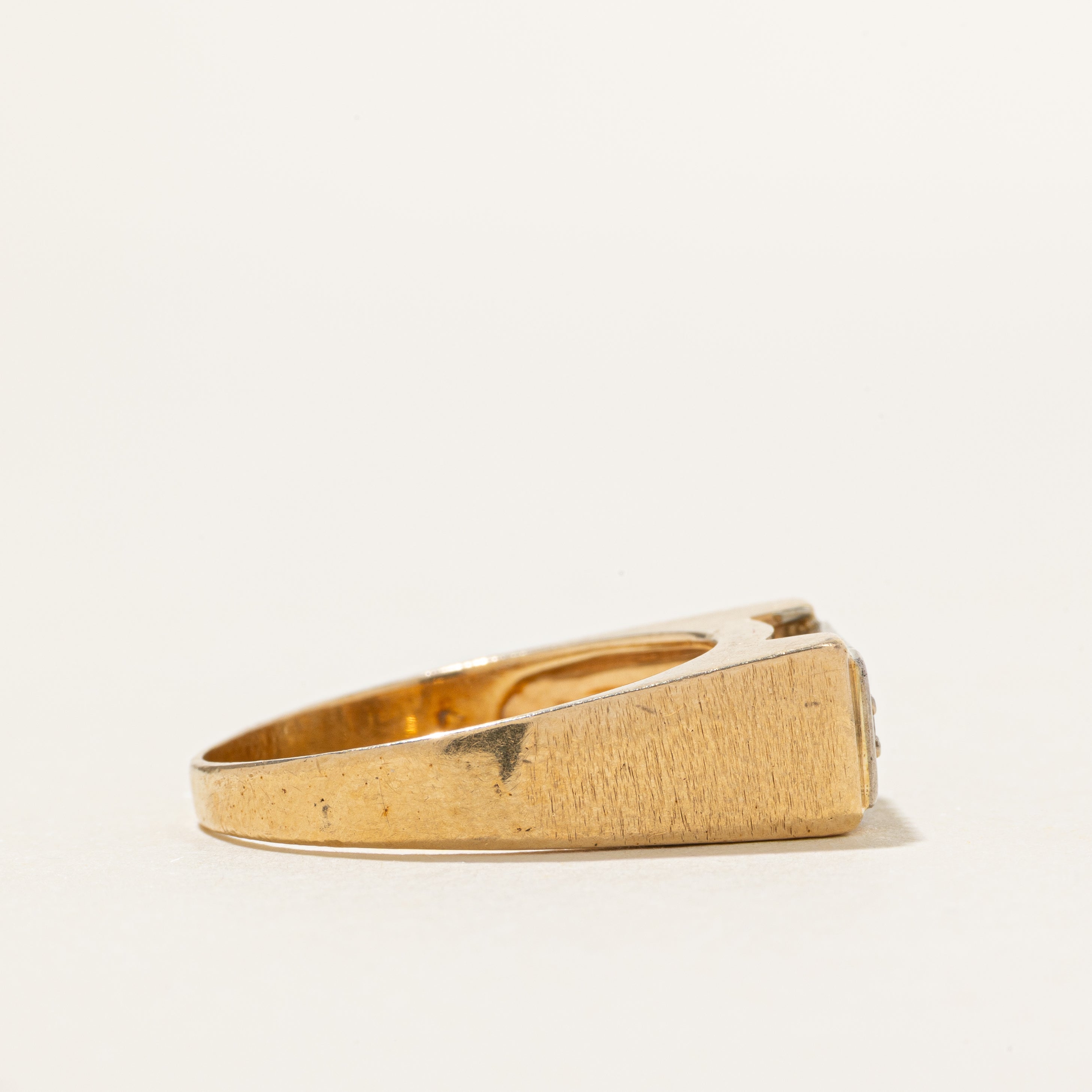 14k Four Stone Diamond Milgrain Signet Ring | SZ 8.5