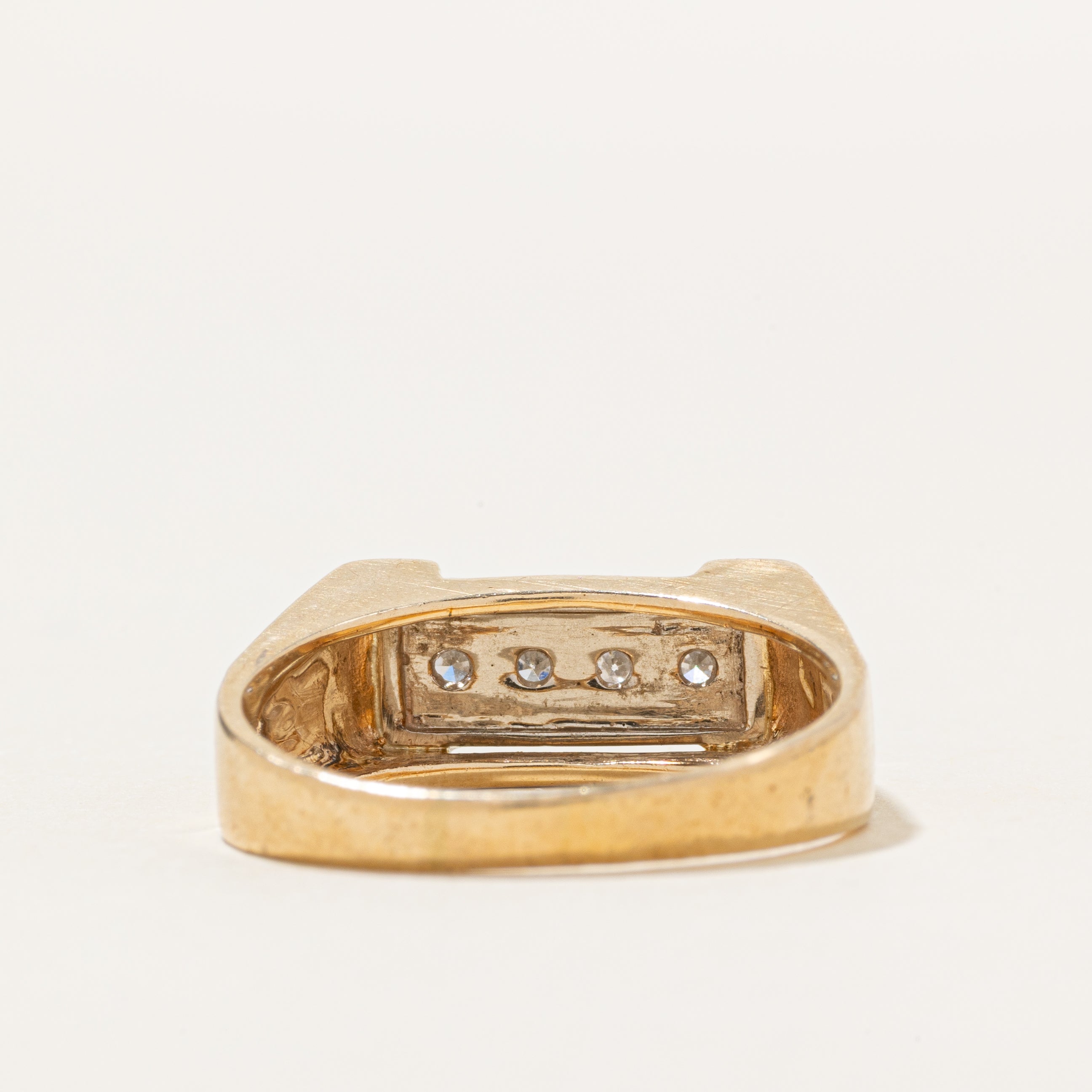 14k Four Stone Diamond Milgrain Signet Ring | SZ 8.5