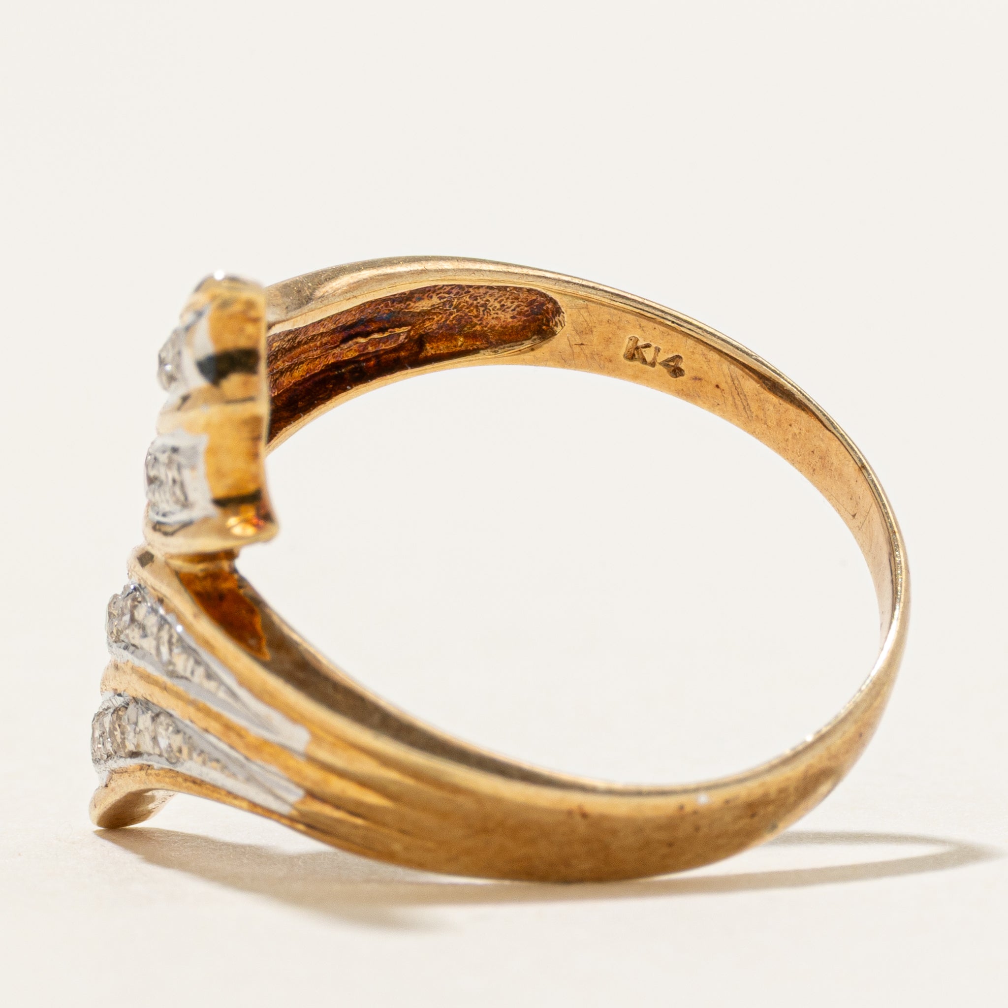 Two Tone Diamond Grooved Bypass Ring | SZ 6.5