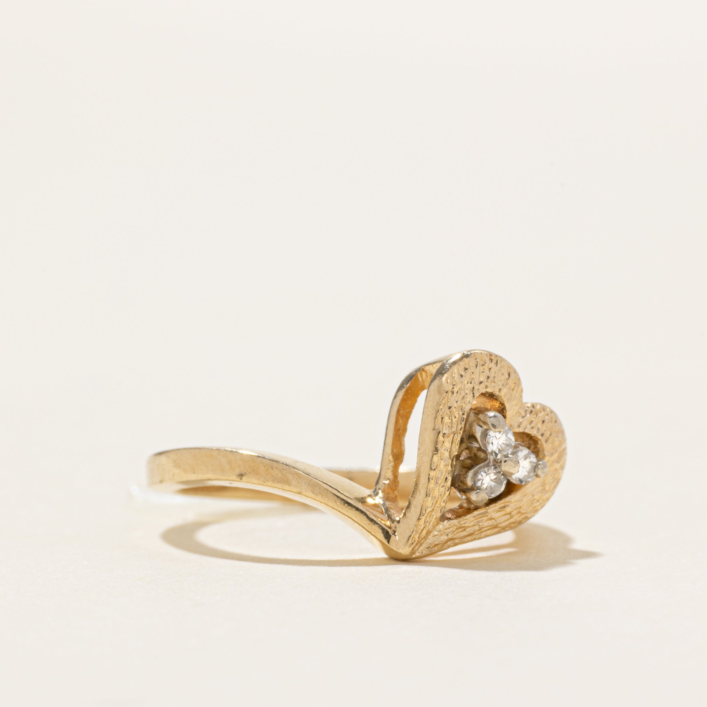 Diamond Cluster Textured Heart Bypass Ring | SZ 3.5