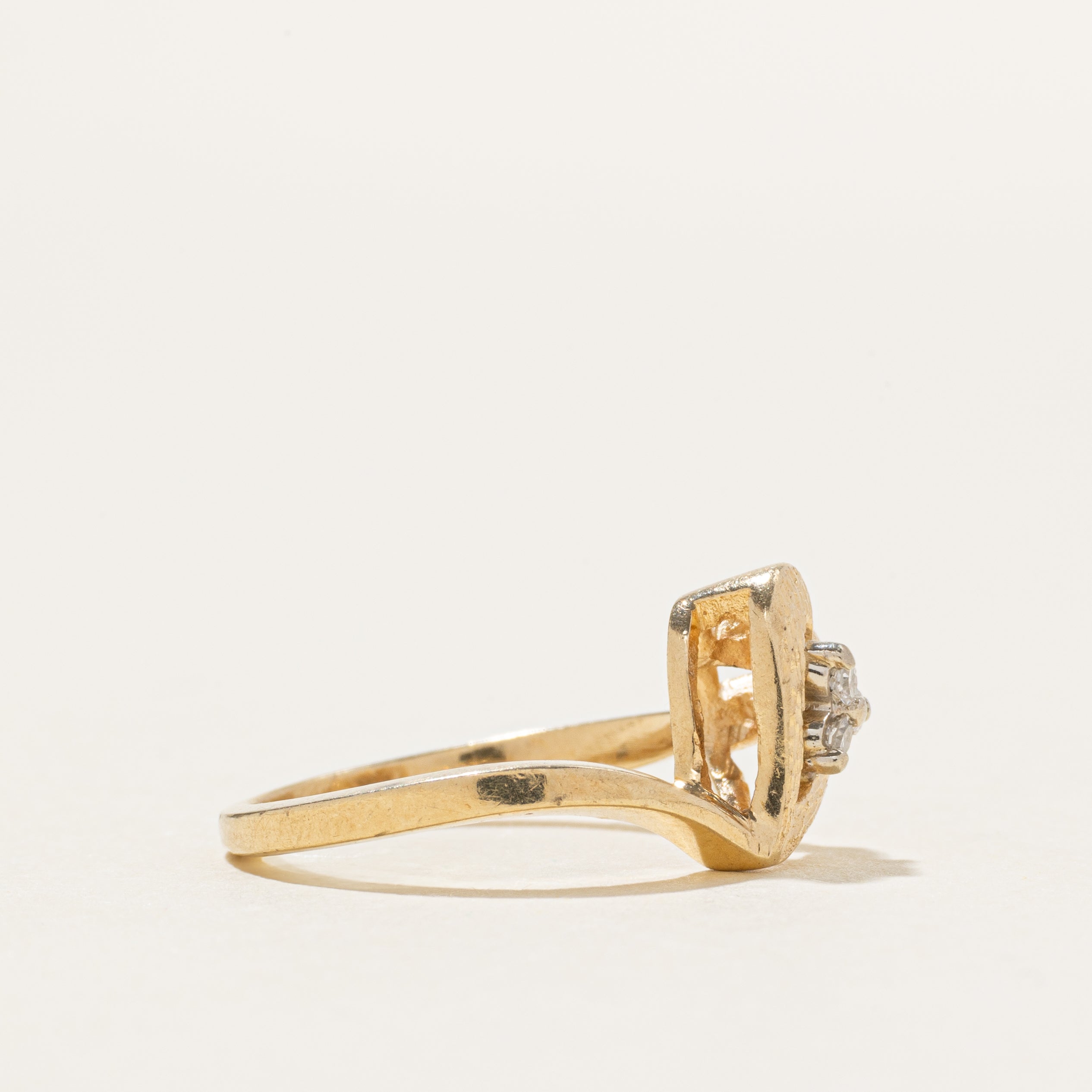 Diamond Cluster Textured Heart Bypass Ring | SZ 3.5