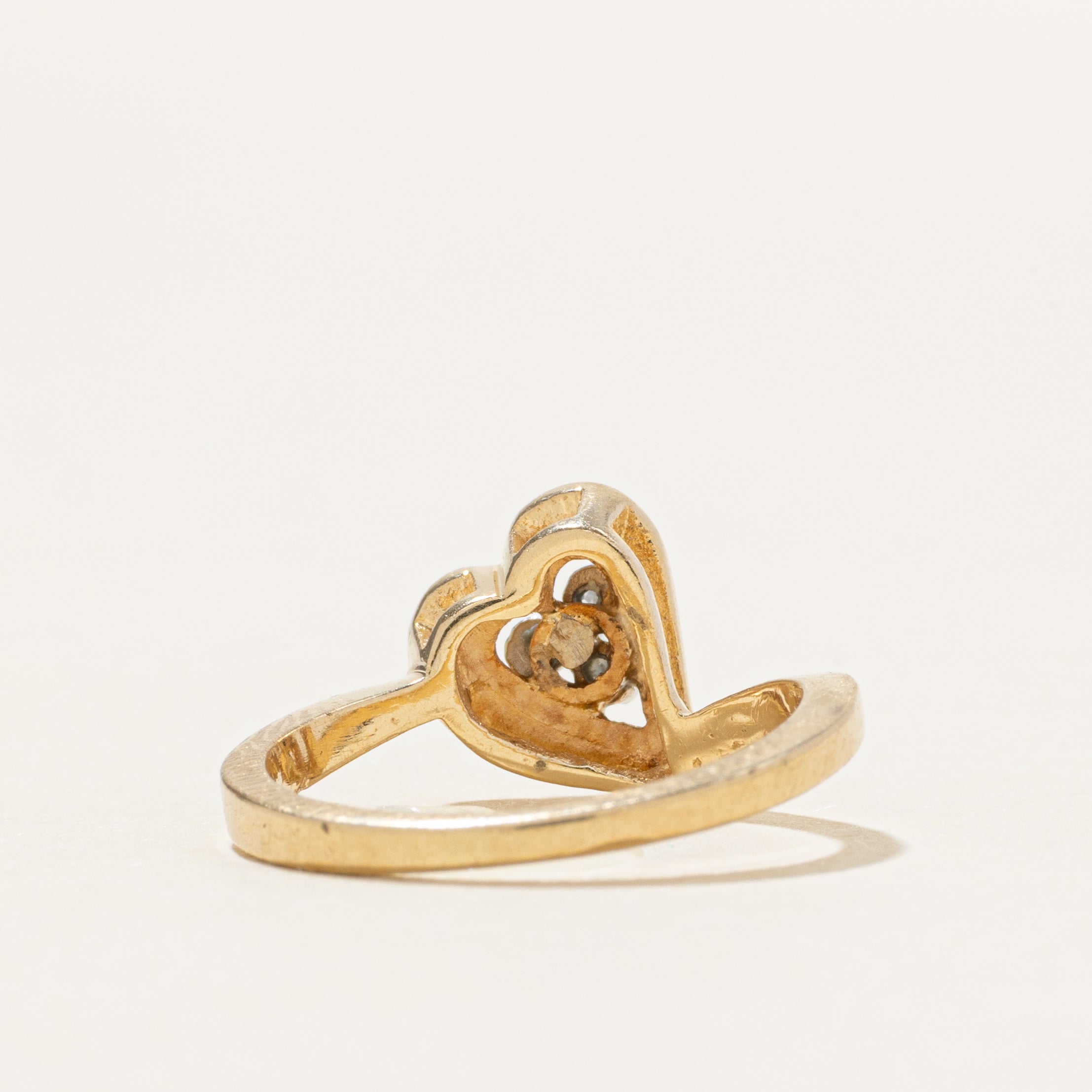 Diamond Cluster Textured Heart Bypass Ring | SZ 3.5