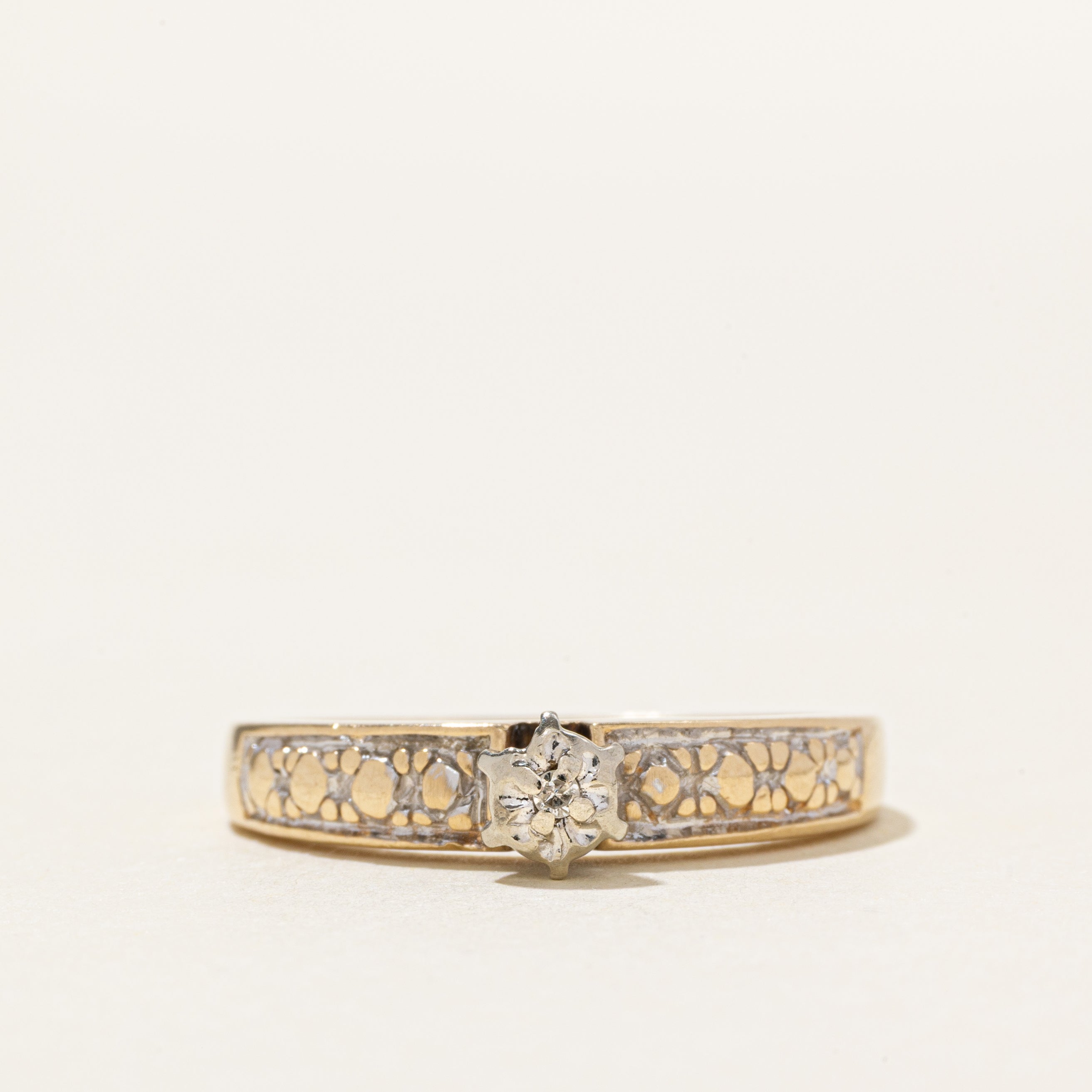 Diamond Two Tone Textured Solitaire Ring | SZ 8