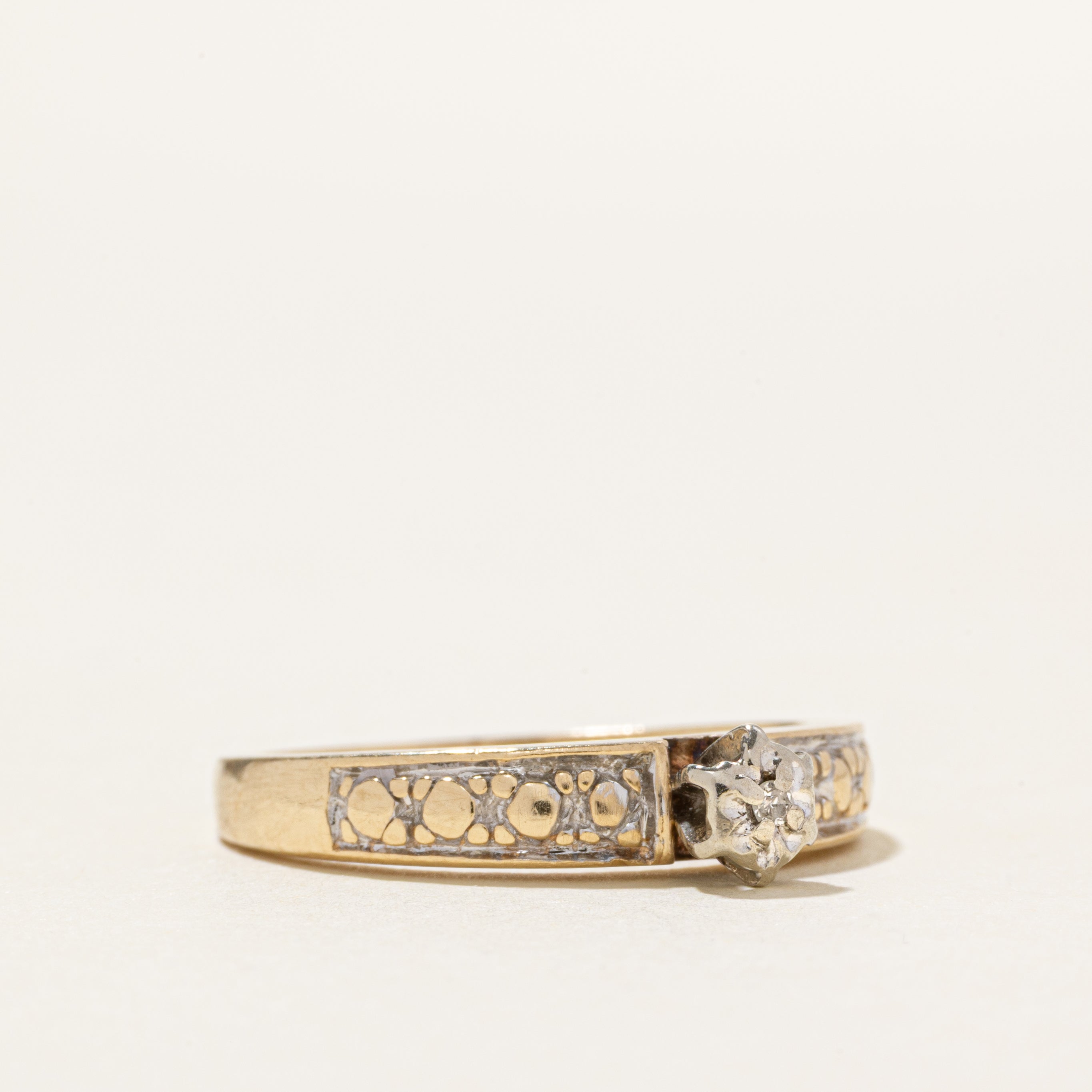 Diamond Two Tone Textured Solitaire Ring | SZ 8