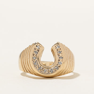 Pave Set Diamond Horseshoe Grooved Ring | SZ 7.5