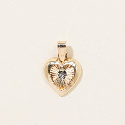 10k Diamond Grooved Heart Pendant