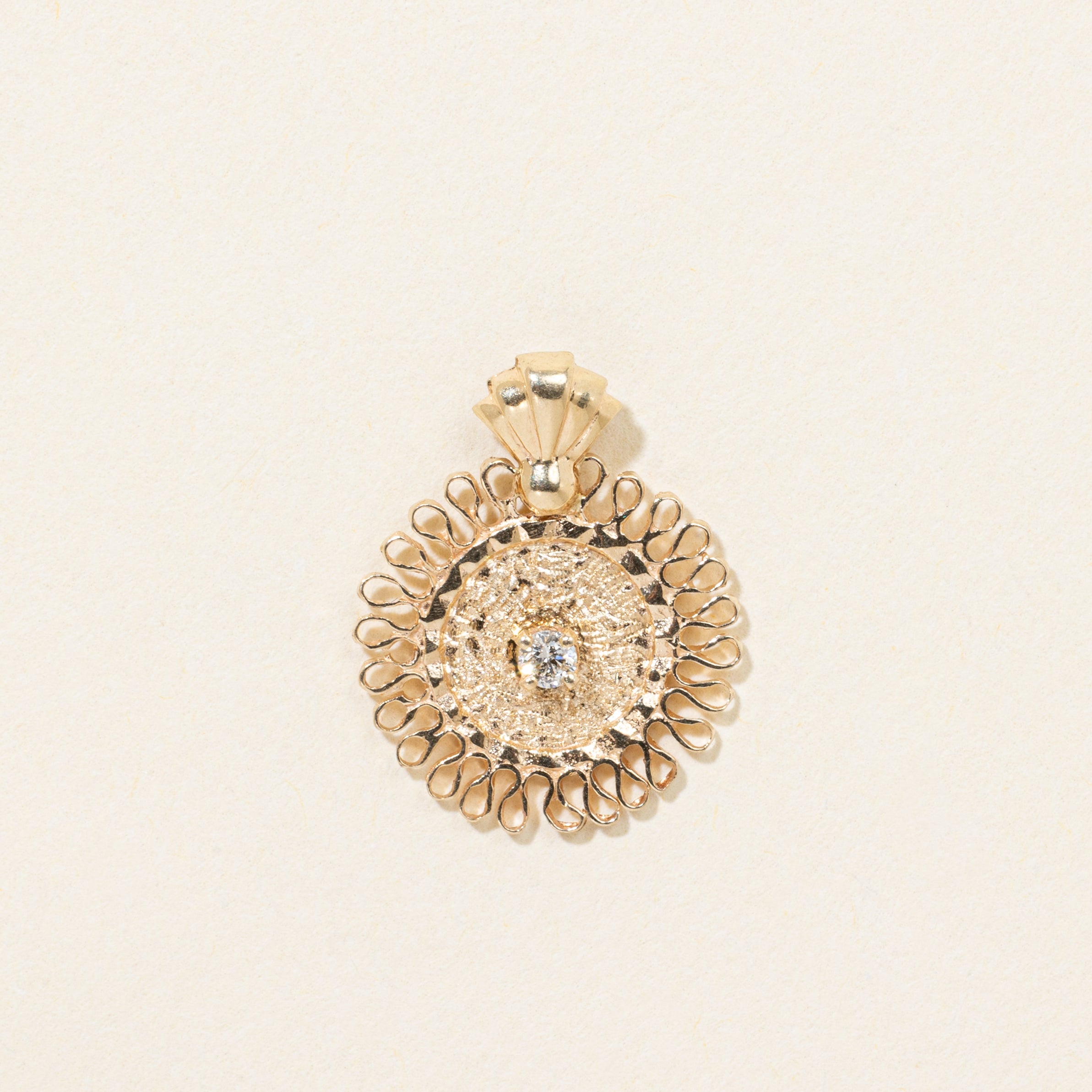 14k Diamond Textured Medallion Pendant