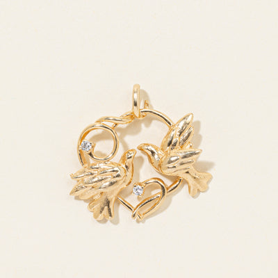 14k Diamond Kissing Doves Pendant