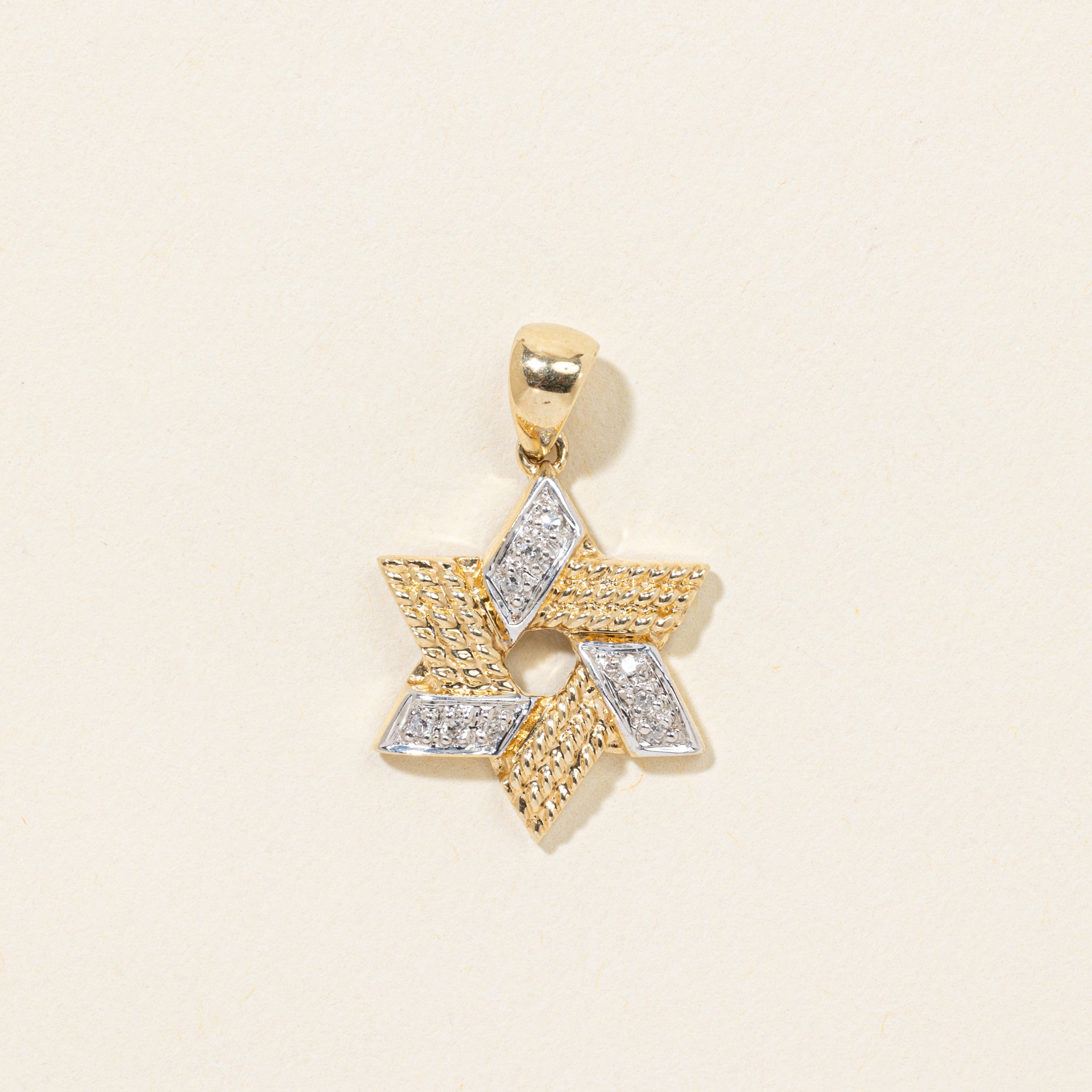 14k Two Tone Diamond Textured Star of David Charm