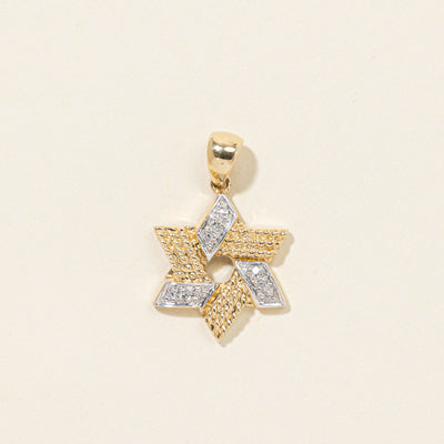 14k Two Tone Diamond Textured Star of David Charm
