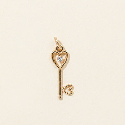 14k Diamond Heart Key Charm