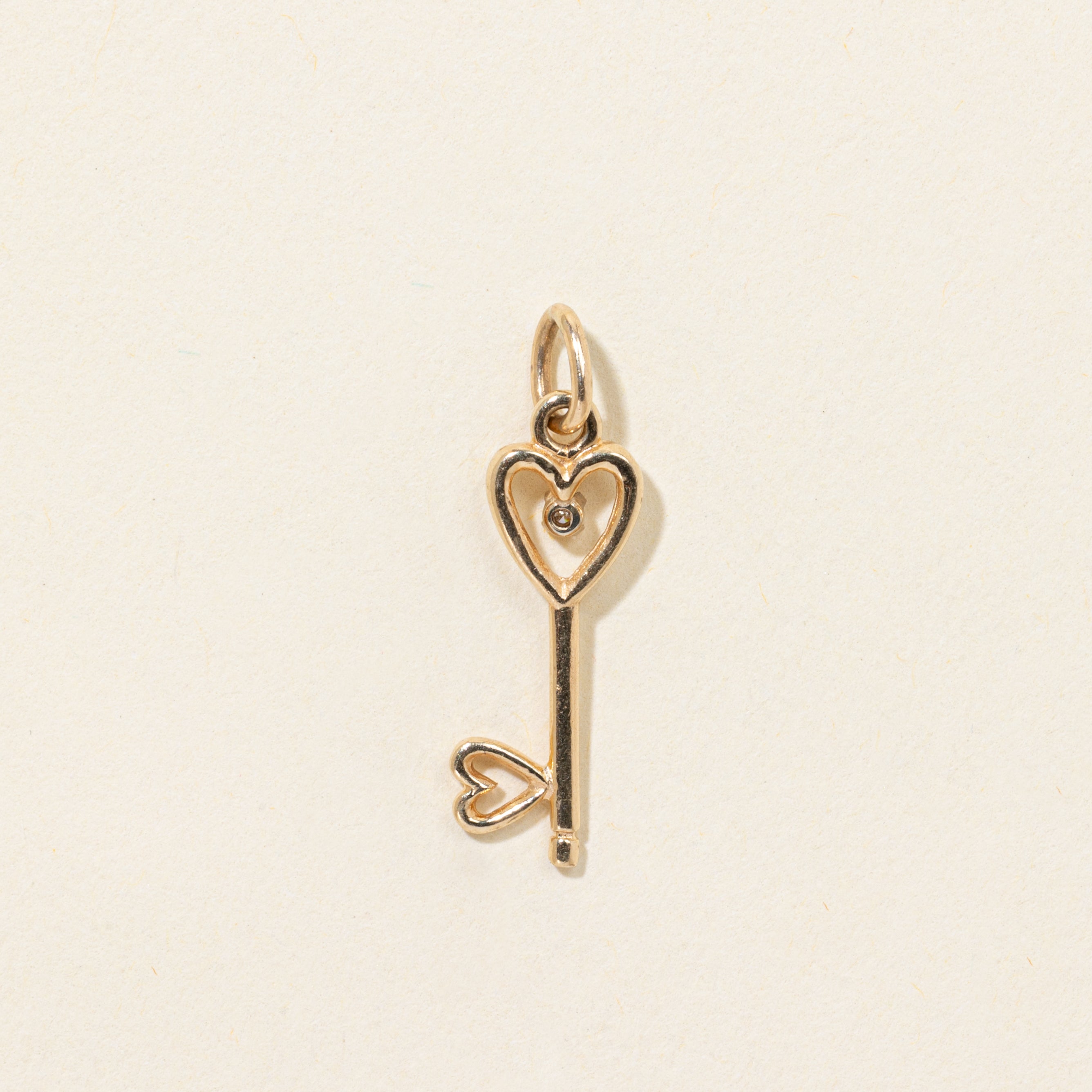 14k Diamond Heart Key Charm