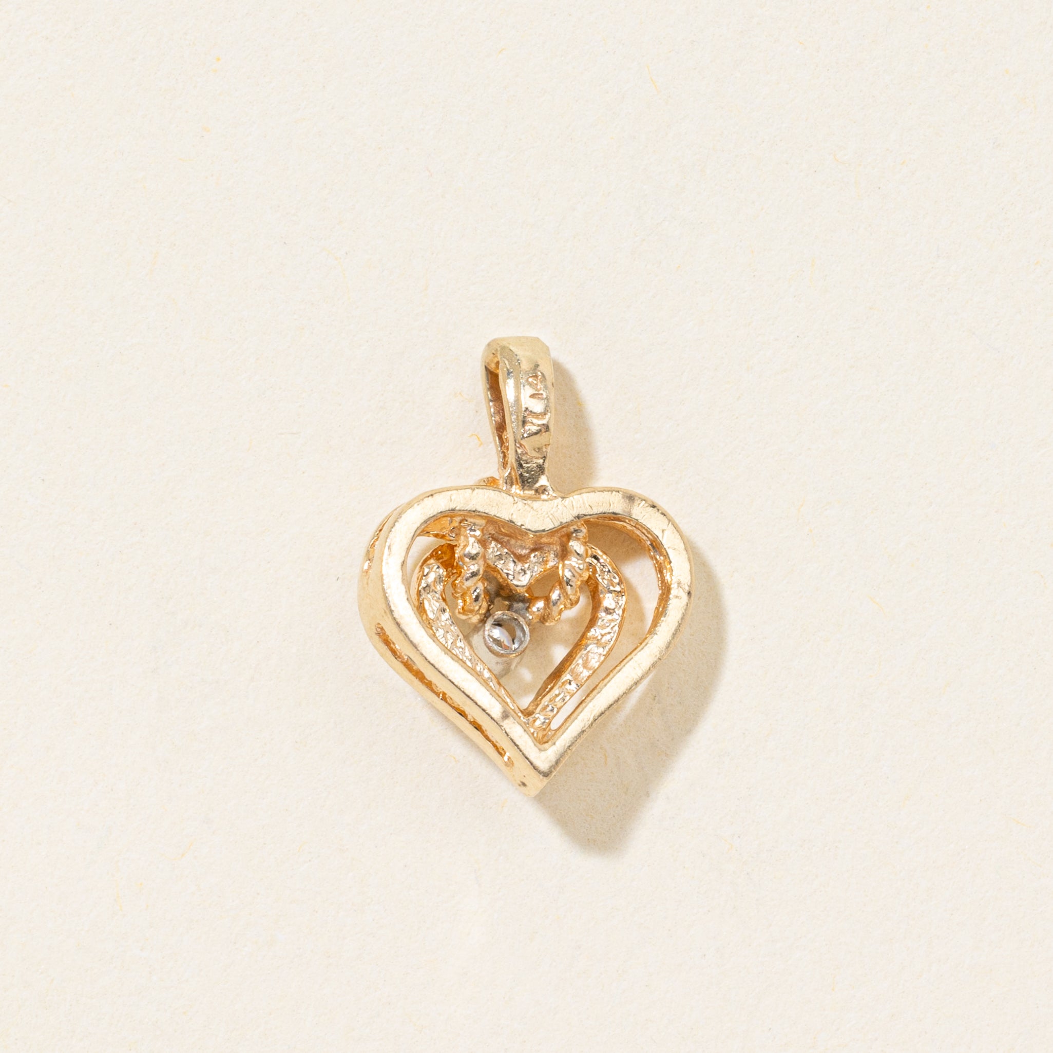 14k Diamond Open Heart Pendant