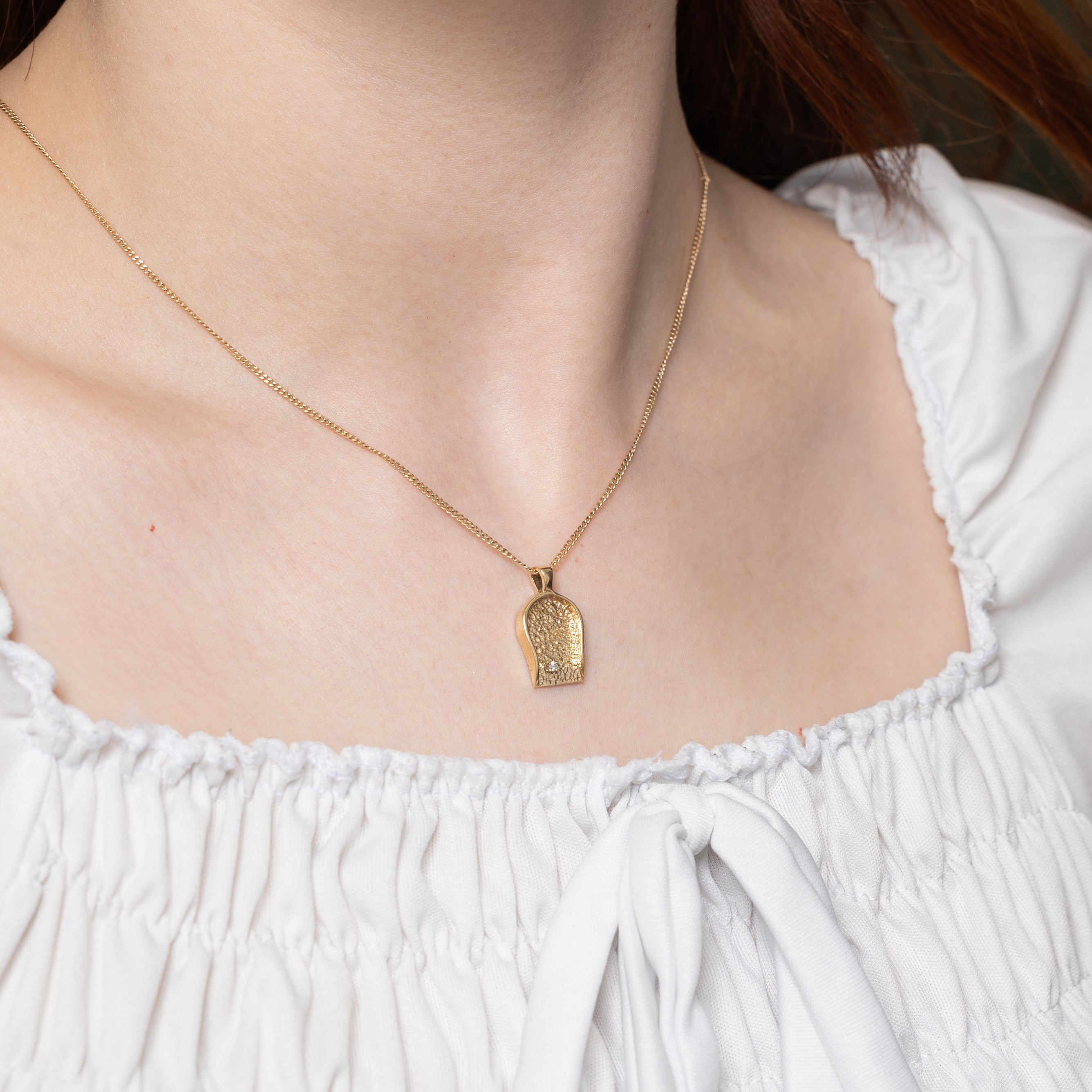 10k Diamond Textured Shovel Pendant