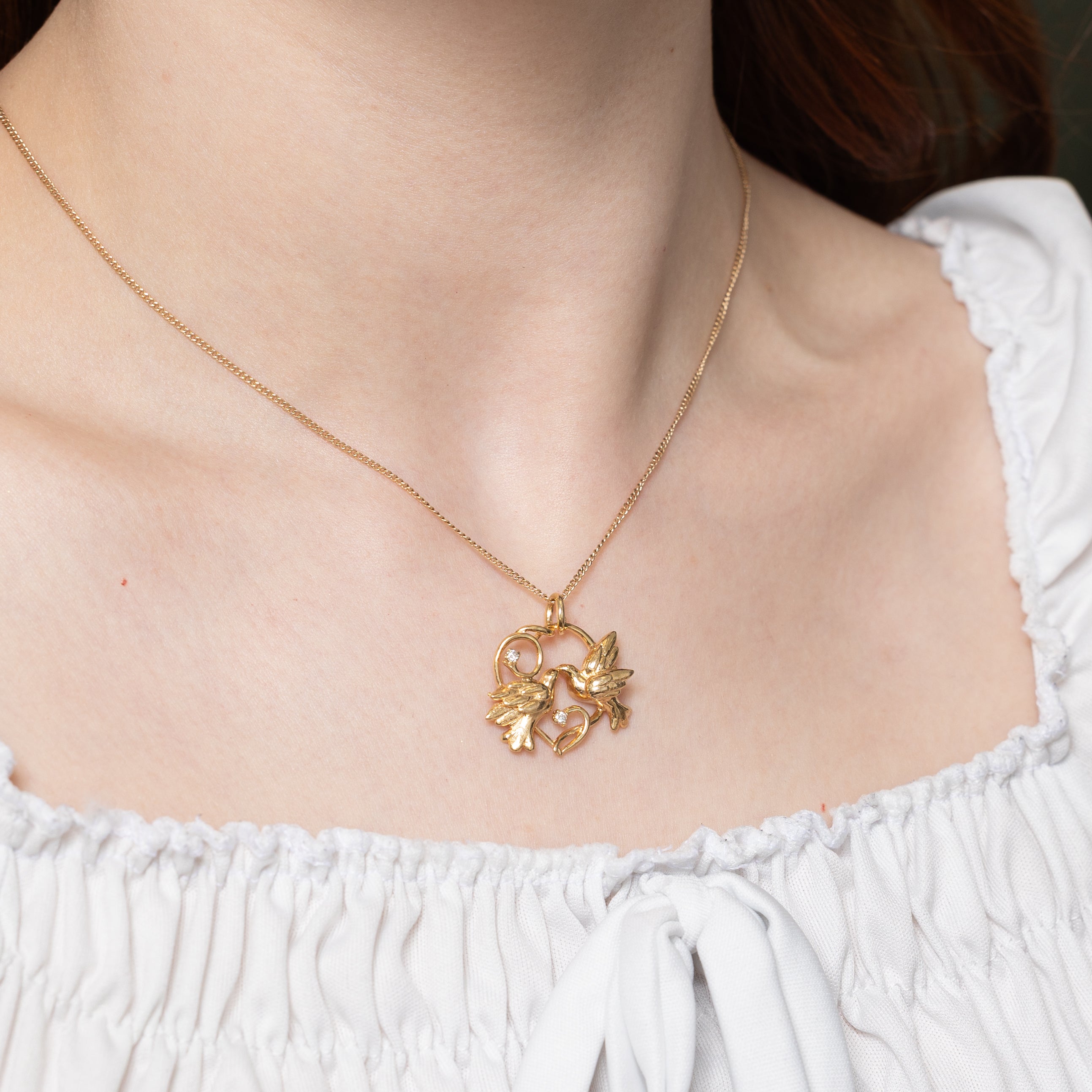 14k Diamond Kissing Doves Pendant