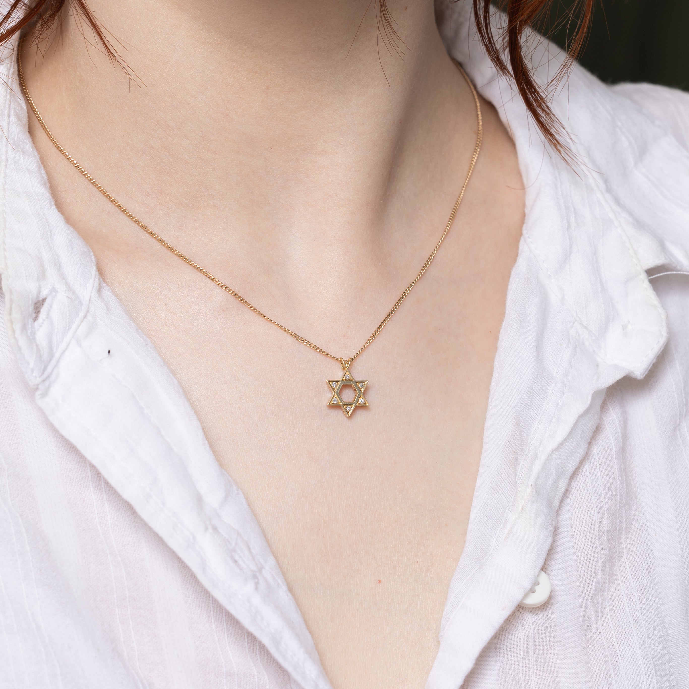 14k Diamond Star of David Pendant