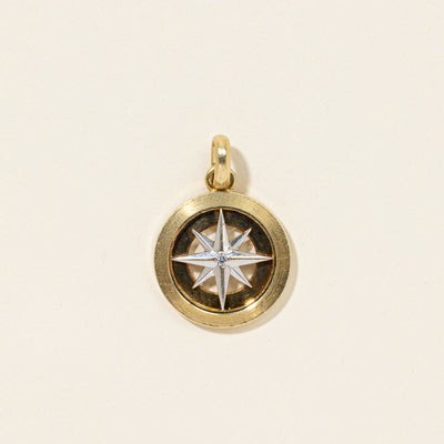 18k Two Tone Gold Diamond Compass Charm
