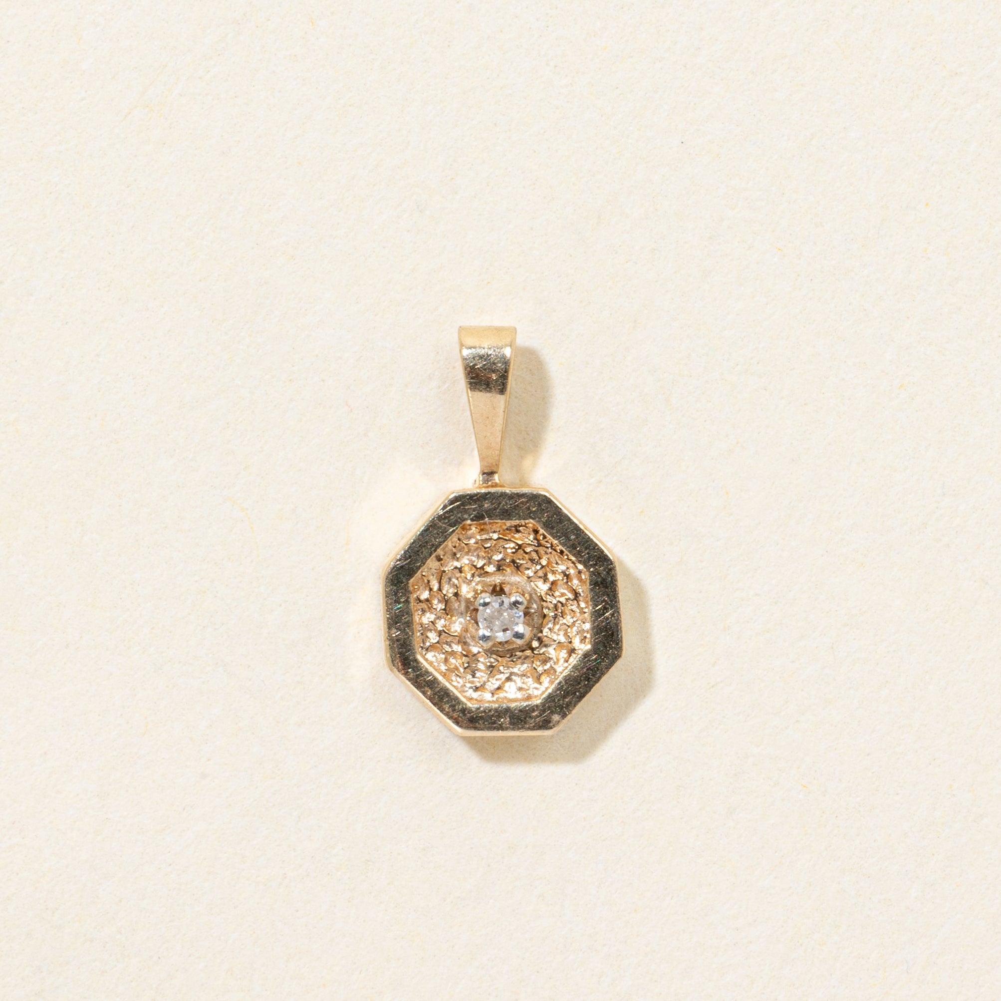 10k Diamond Textured Octagonal Pendant