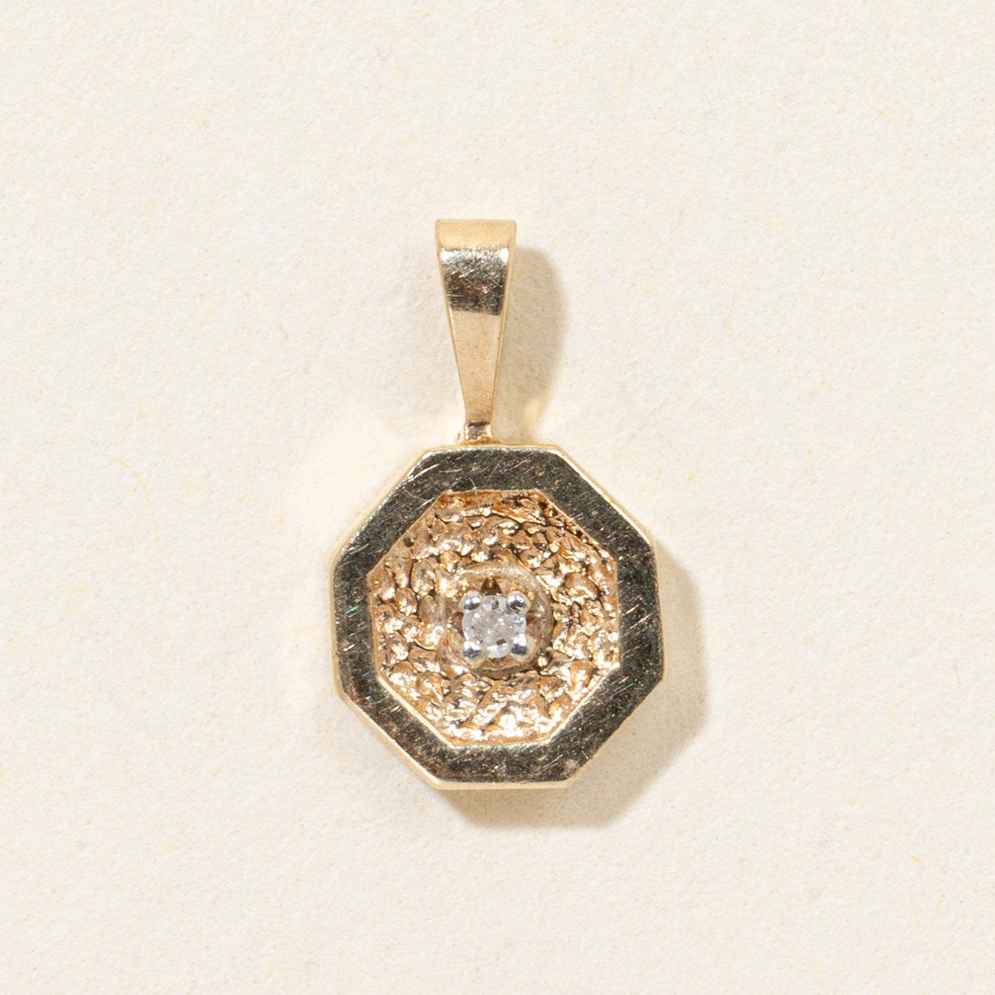 10k Diamond Textured Octagonal Pendant