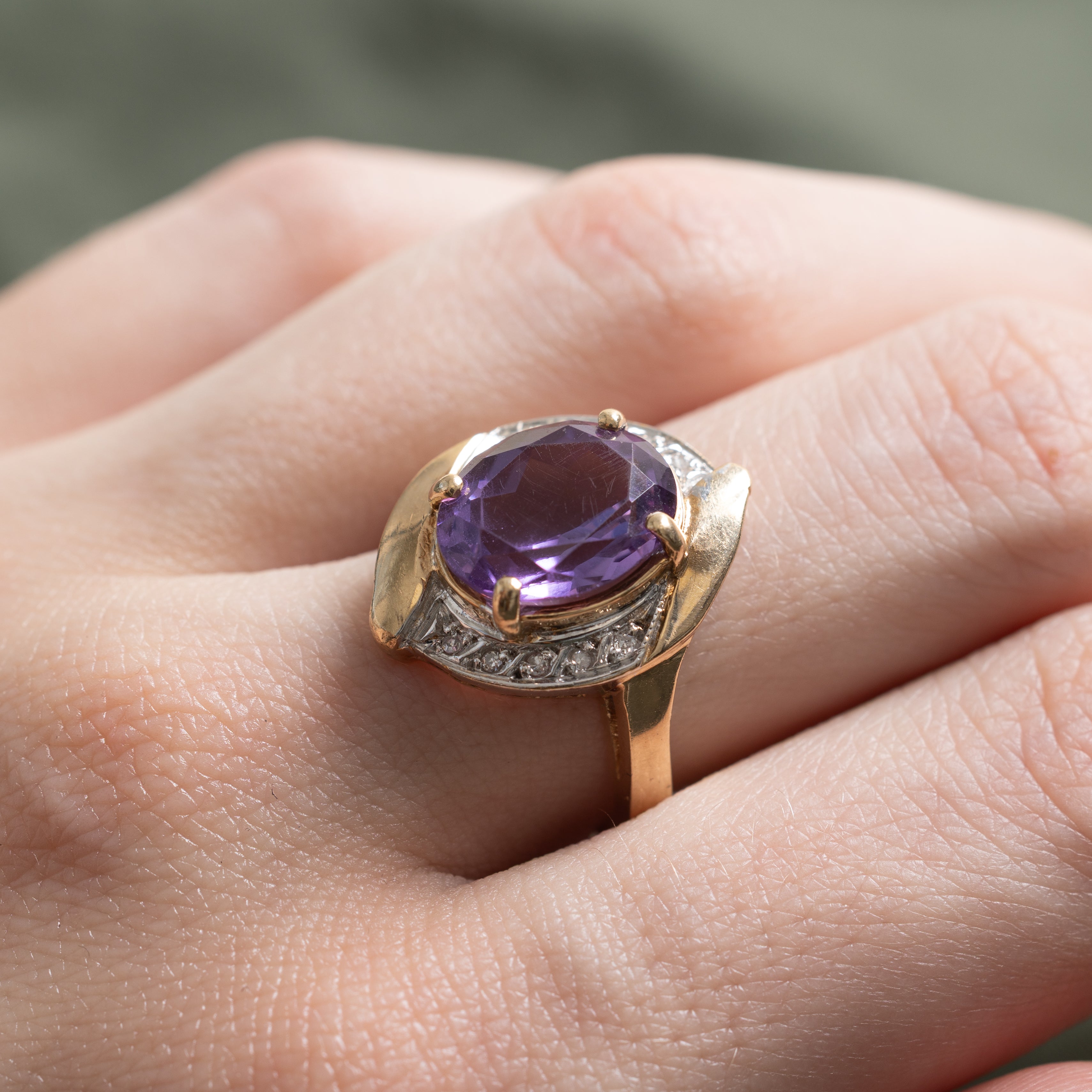 Oval Cut Amethyst & Diamond Cocktail Ring | 3.97ct, 0.02ct | SZ 7