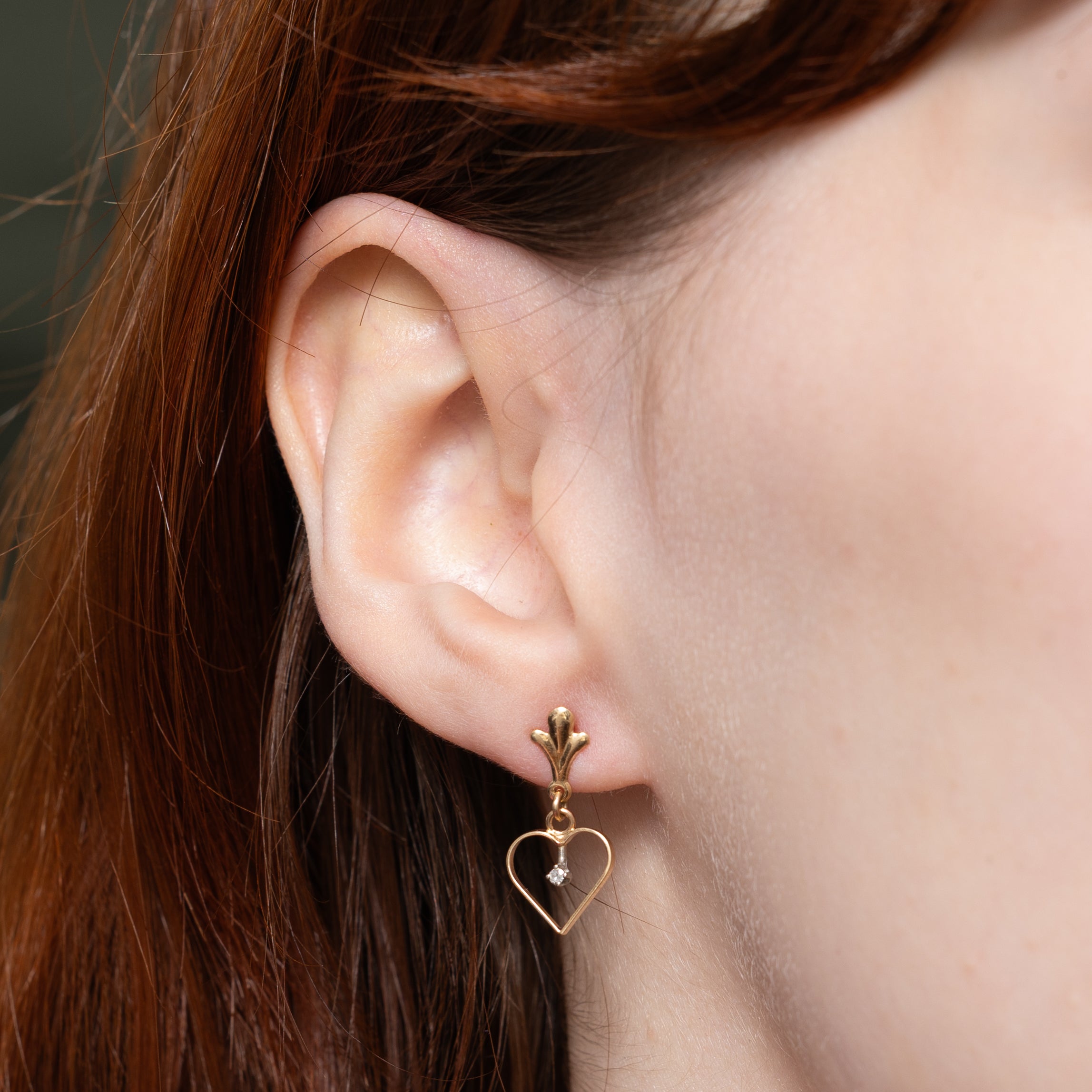 14k Diamond Open Heart Drop Earrings