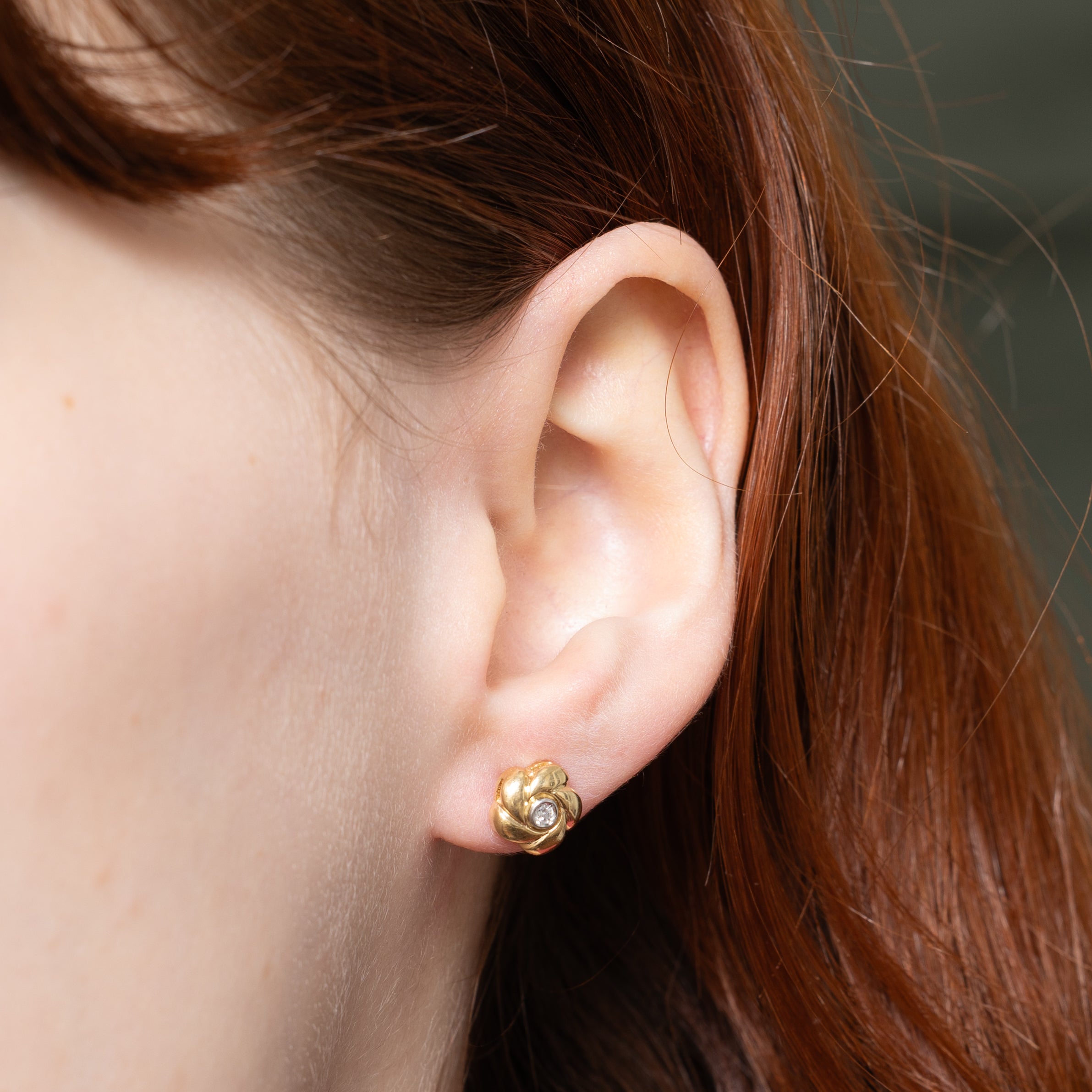 14k Bezel Set Diamond Flower Stud Earrings