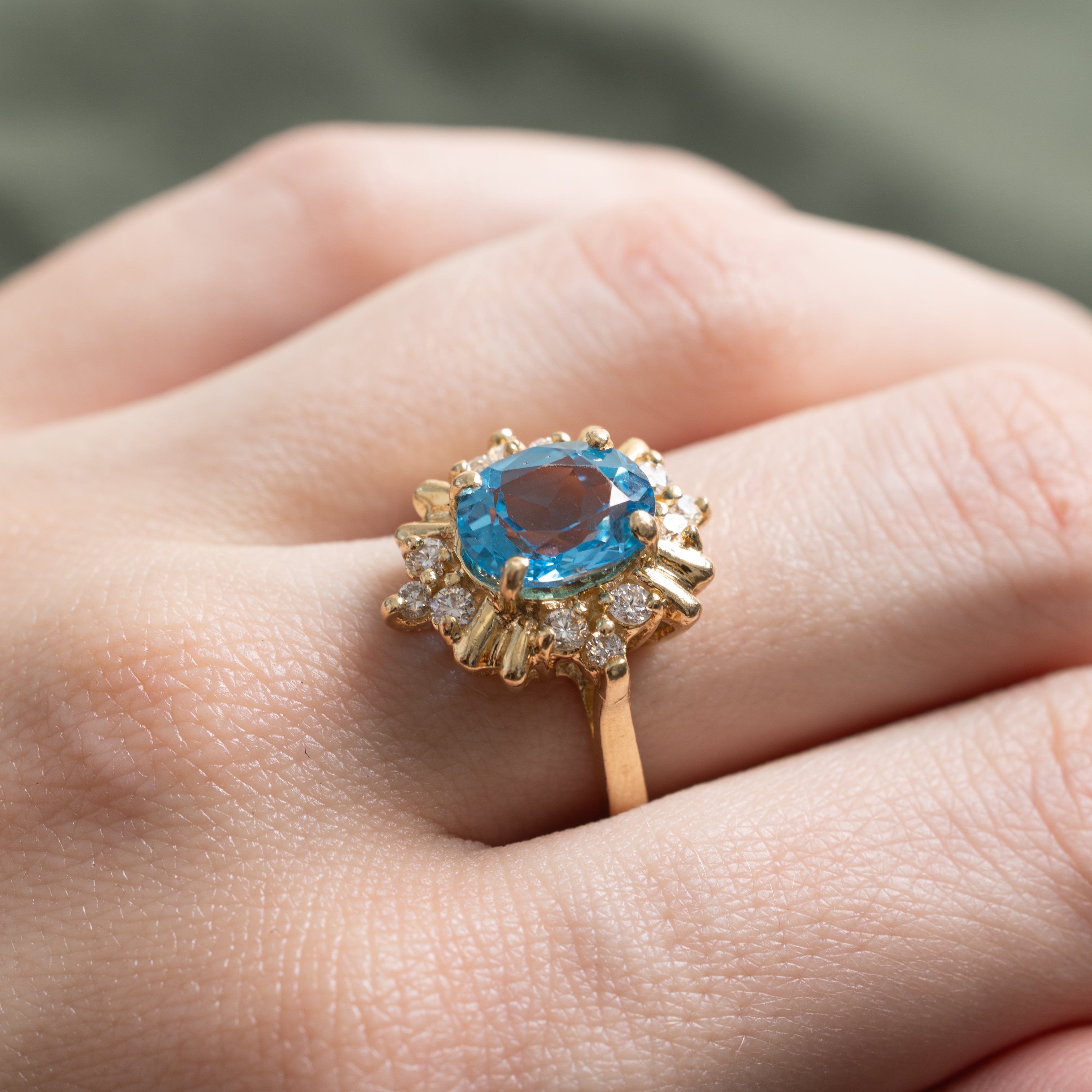 Blue Topaz & Diamond Cocktail Ring | 2.94ct, 0.48ctw | SZ 6.5