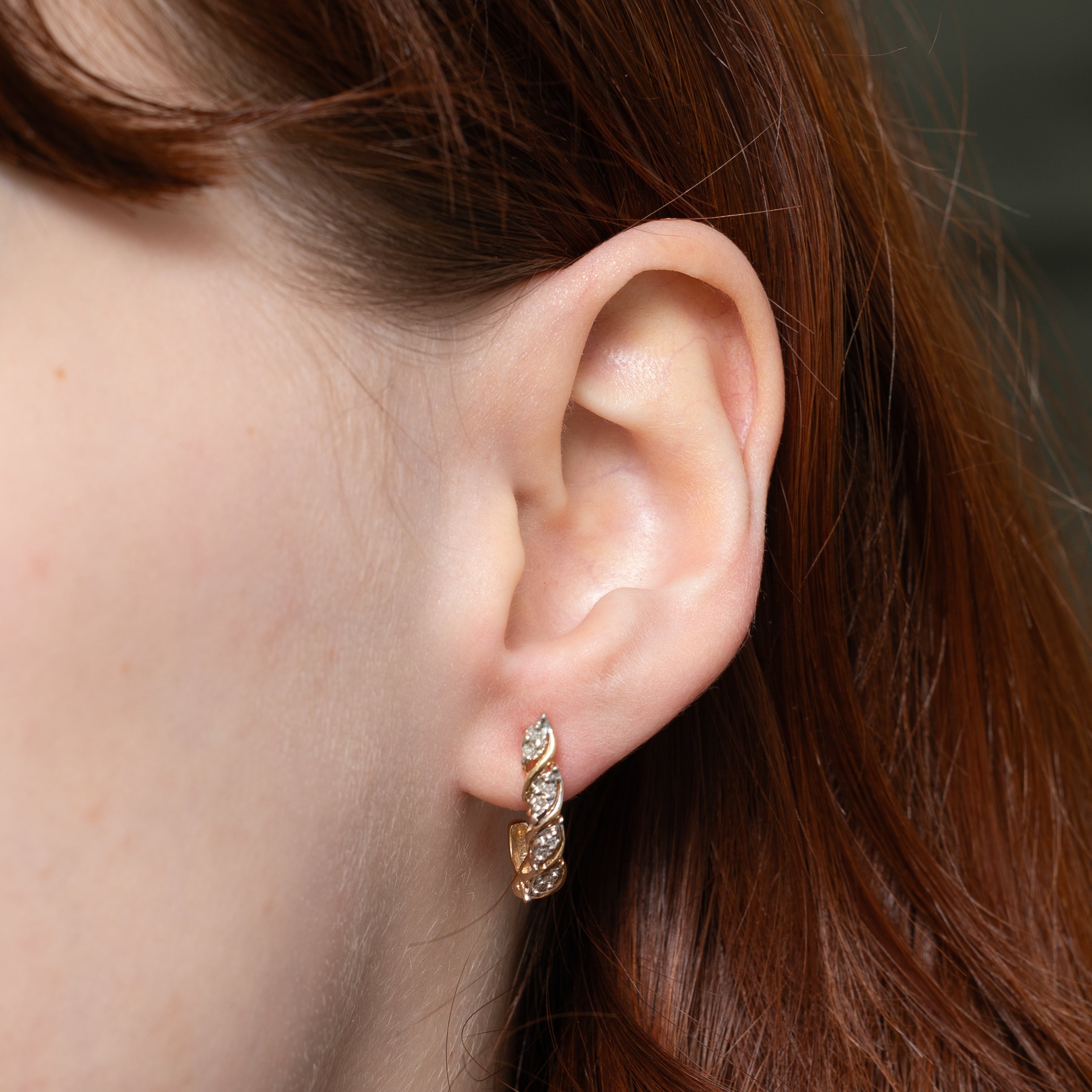 10k Diamond Grooved Half Hoop Earrings