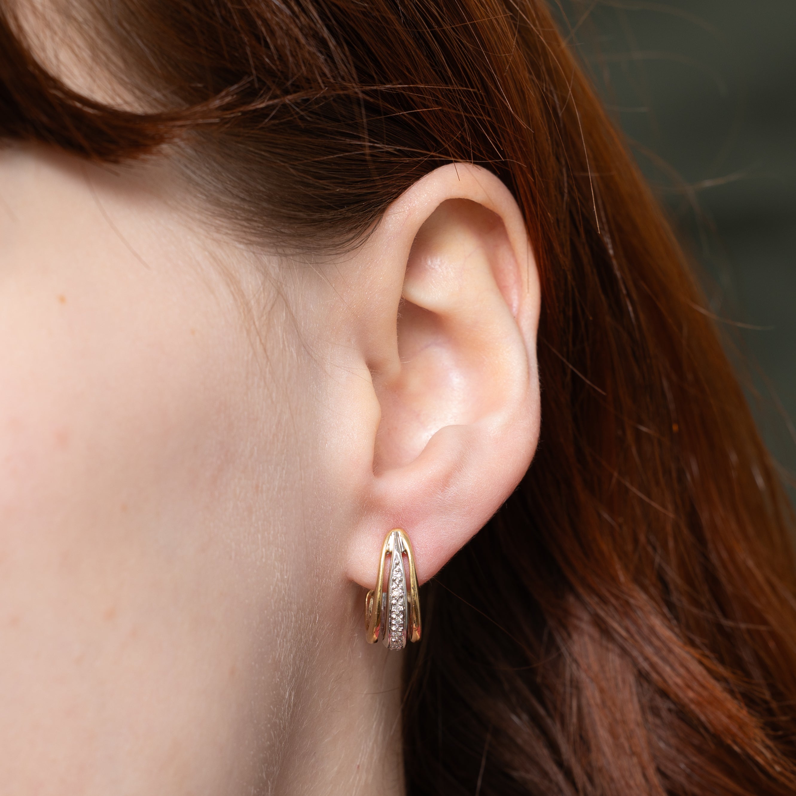 14k Two Tone Gold Diamond Hoop Earrings