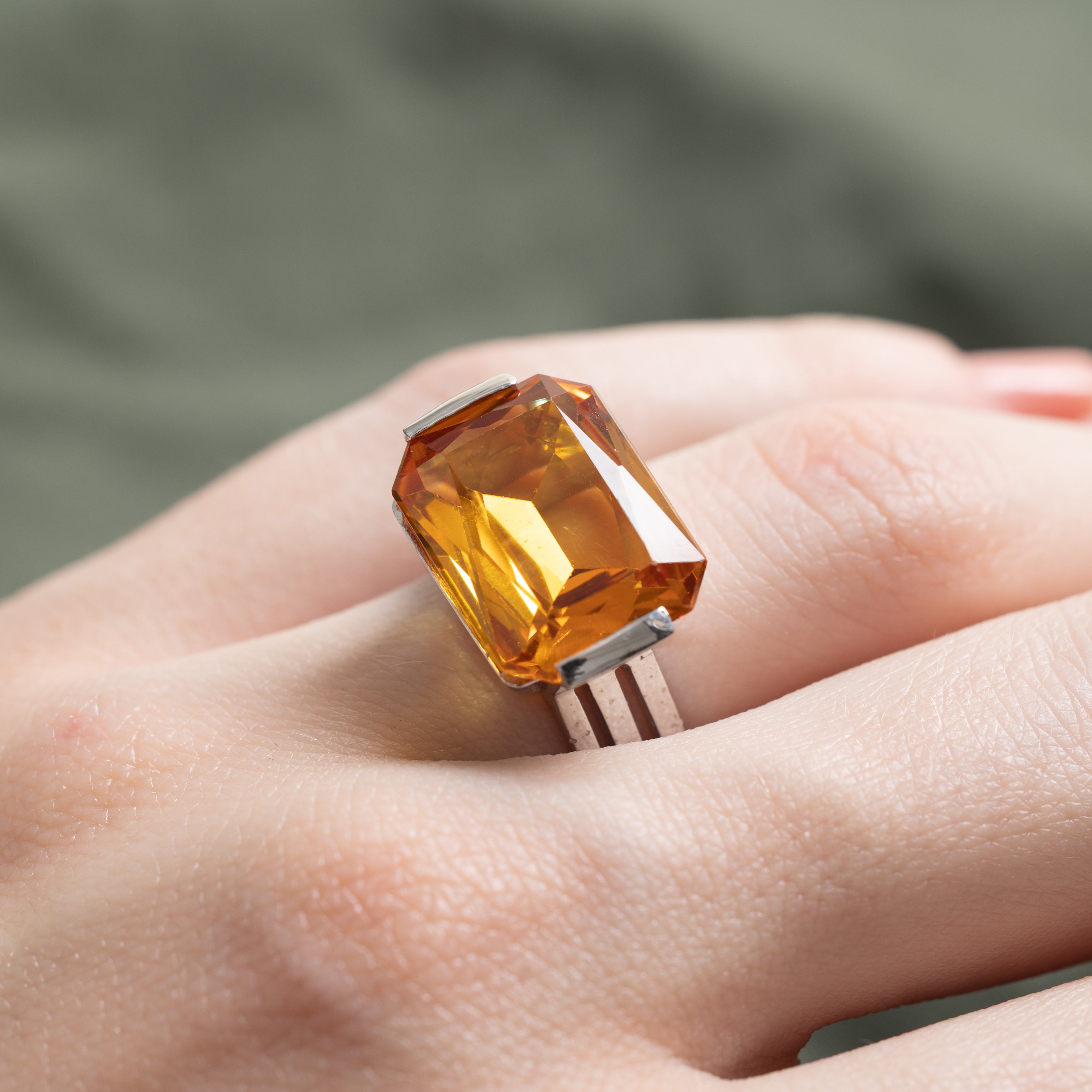 Radiant Cut Synthetic Orange Sapphire Cocktail Ring | 11.40ct | SZ 6