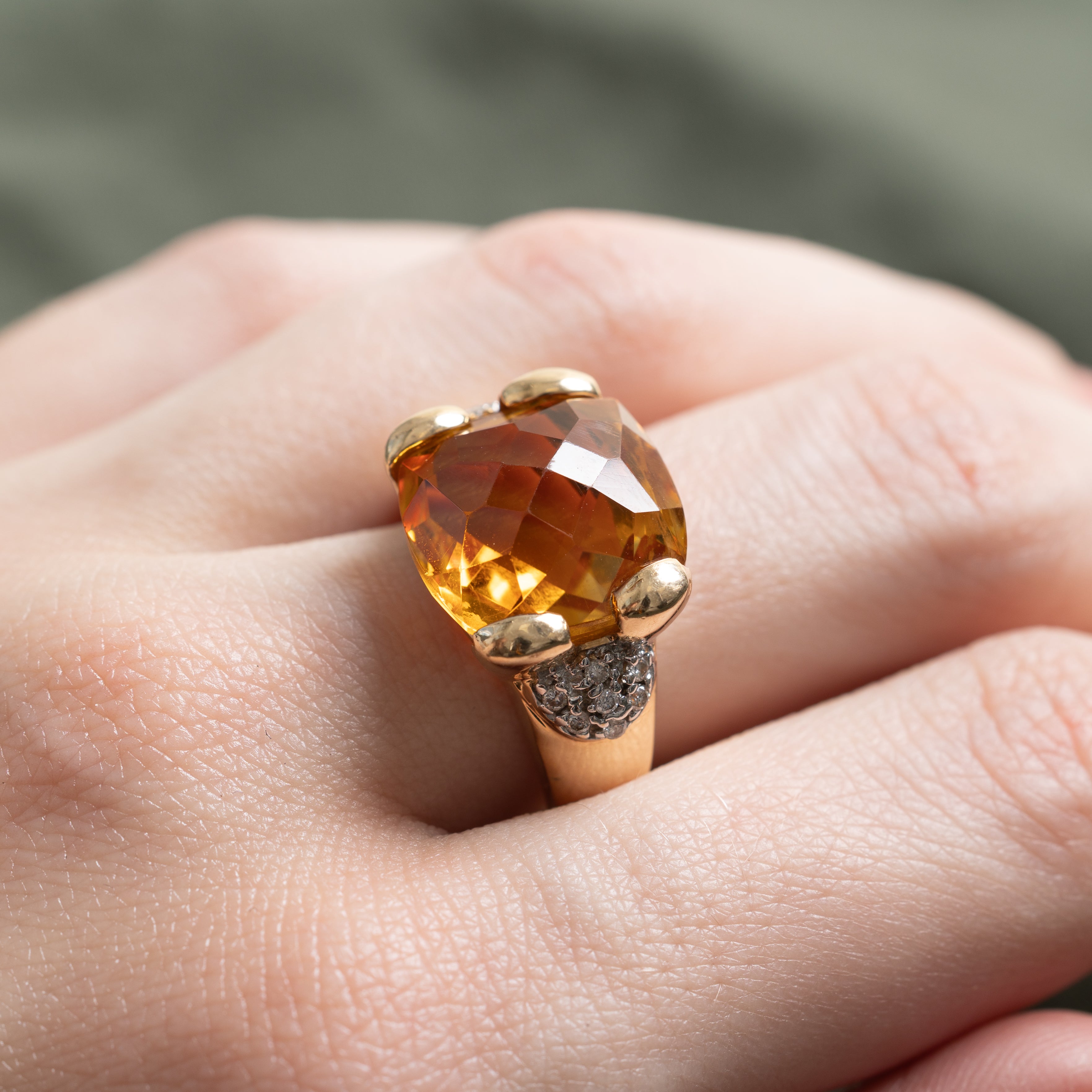 East West Citrine & Diamond Cocktail Ring | 9.25ct, 0.07ctw | SZ 8