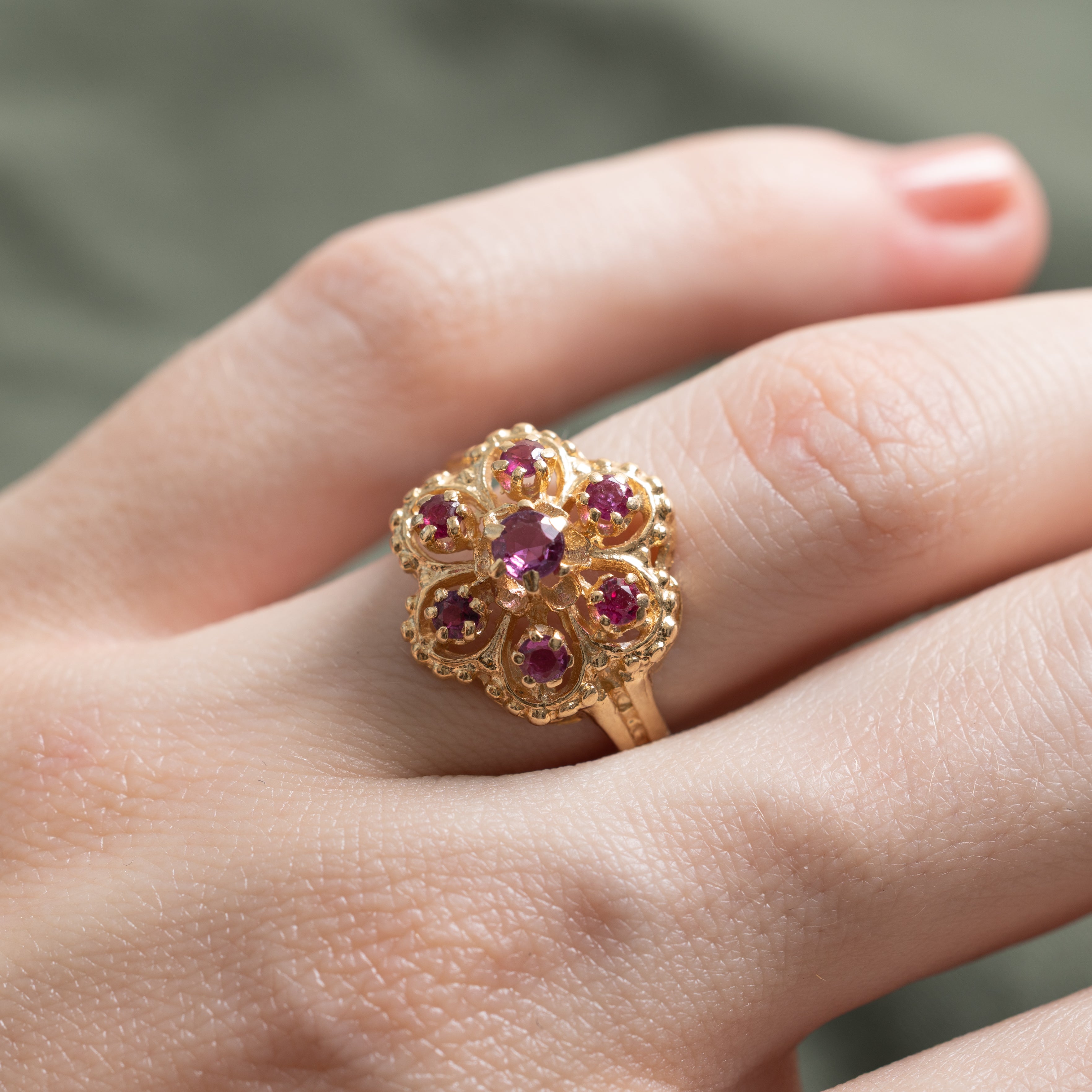Ruby Cluster Floral Textured Ring | 0.60ctw | SZ 6.5