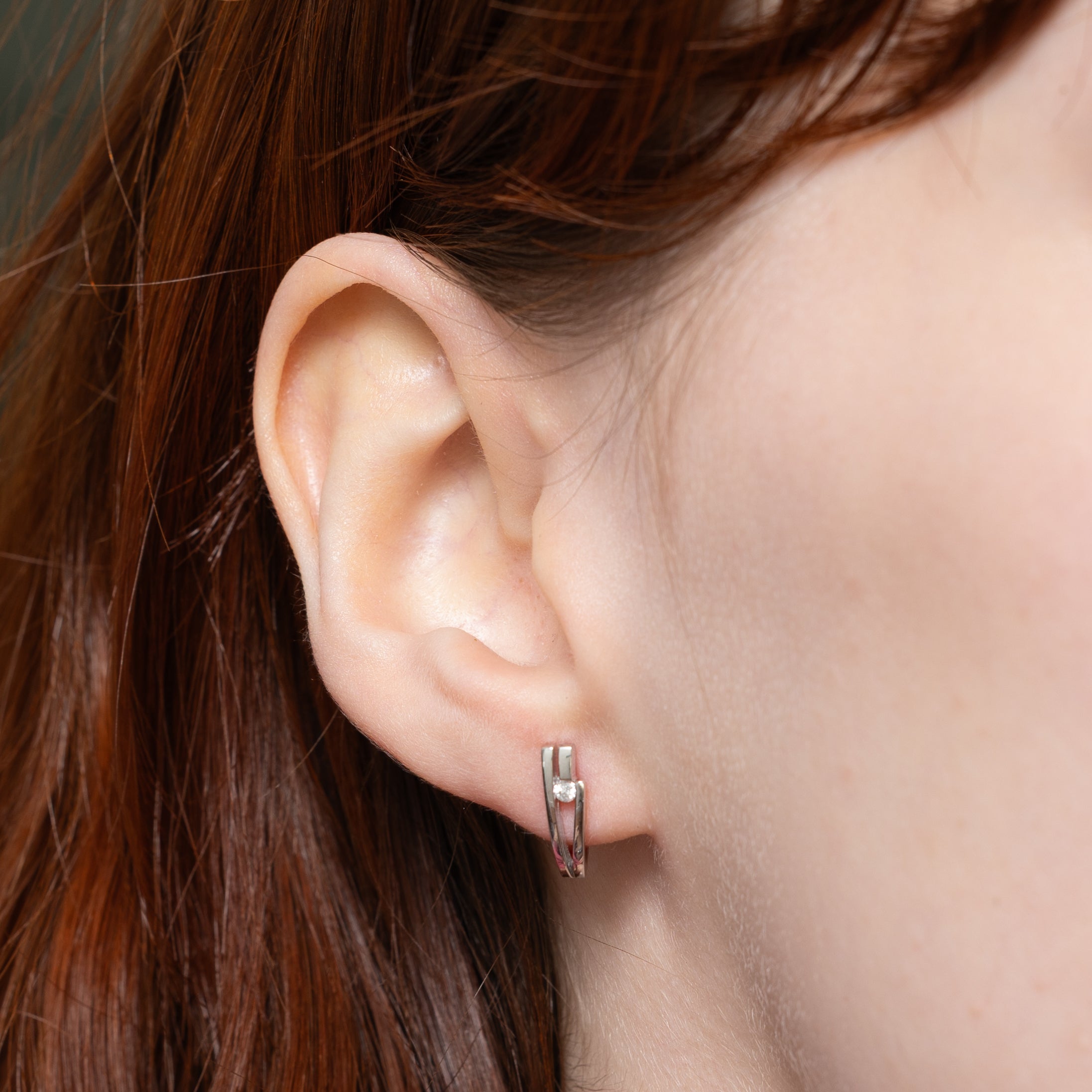 10k Tension Set Diamond Half Huggie Earrings